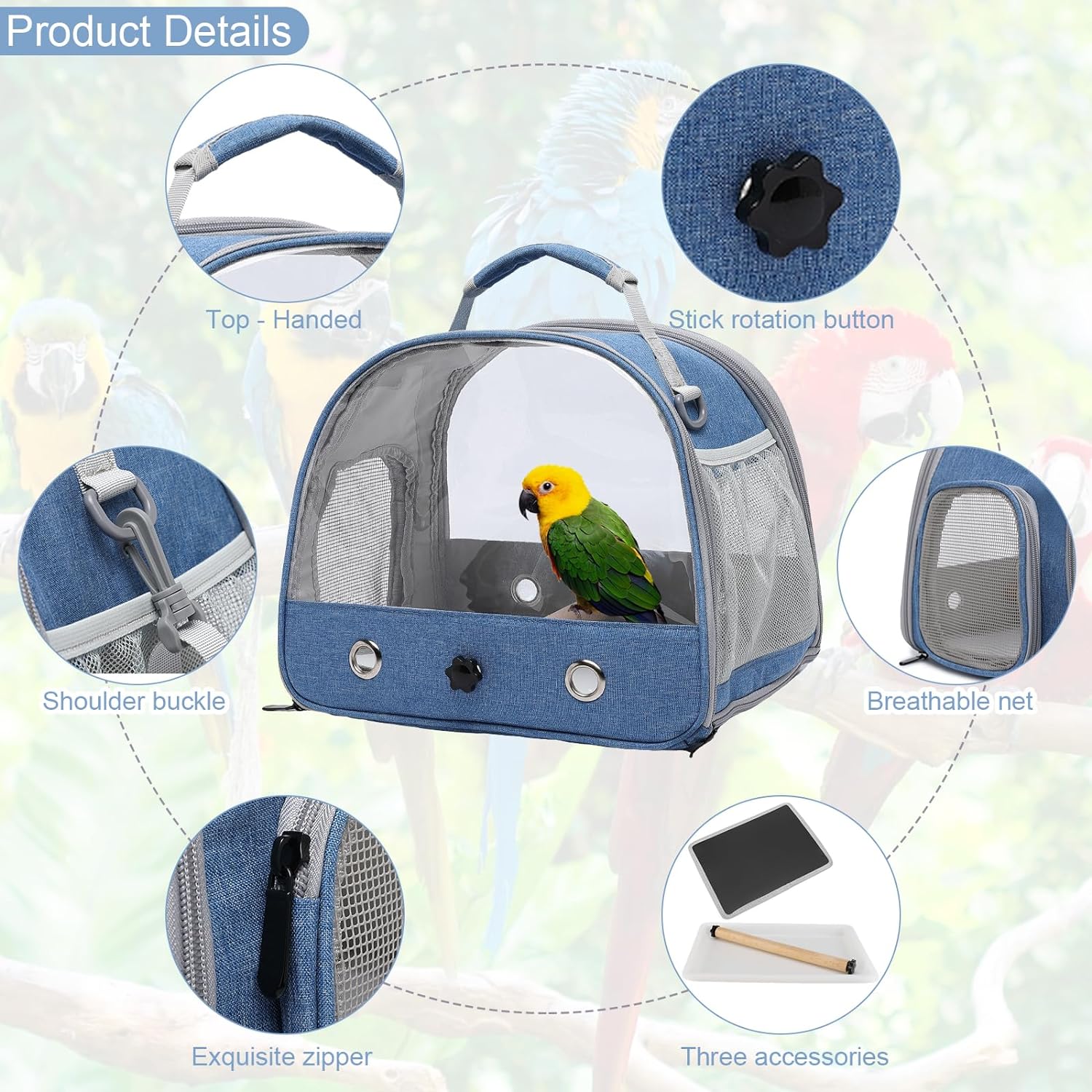 Jaula para mochila para pájaros, mochila de viaje para pájaros, portador de loros, jaula para pájaros transparente y transpirable, portadores de pájaros ligeros (negro) 