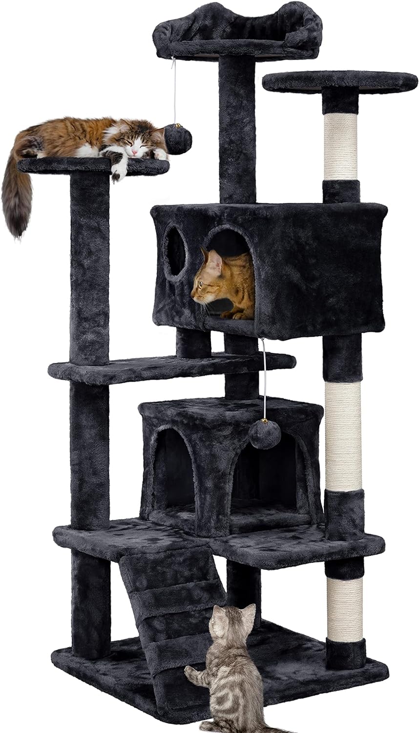 Yaheetech - Torre de árbol para gatos de 54 pulgadas, mueble de condominio, poste rascador para gatitos, casa de mascotas 