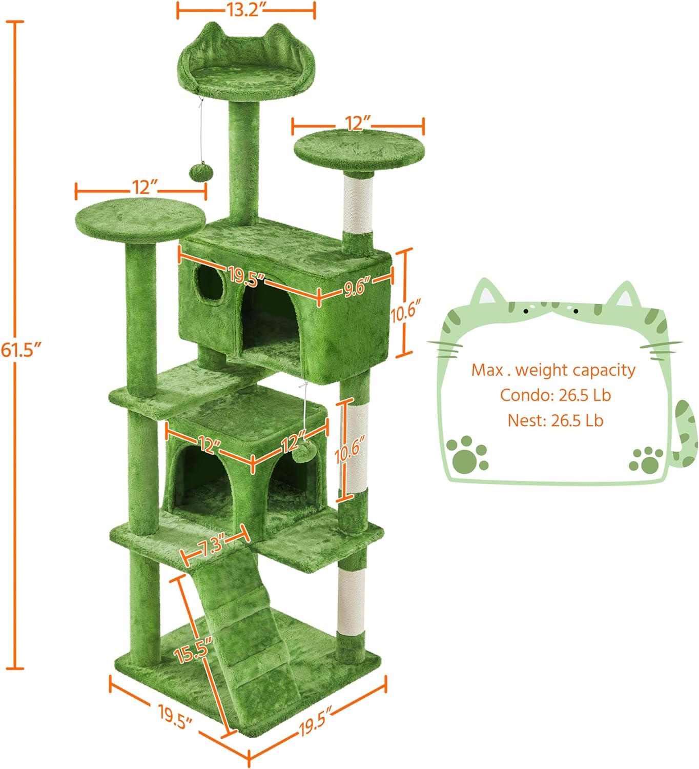 Yaheetech - Torre de árbol para gatos de 54 pulgadas, mueble de condominio, poste rascador para gatitos, casa de mascotas 