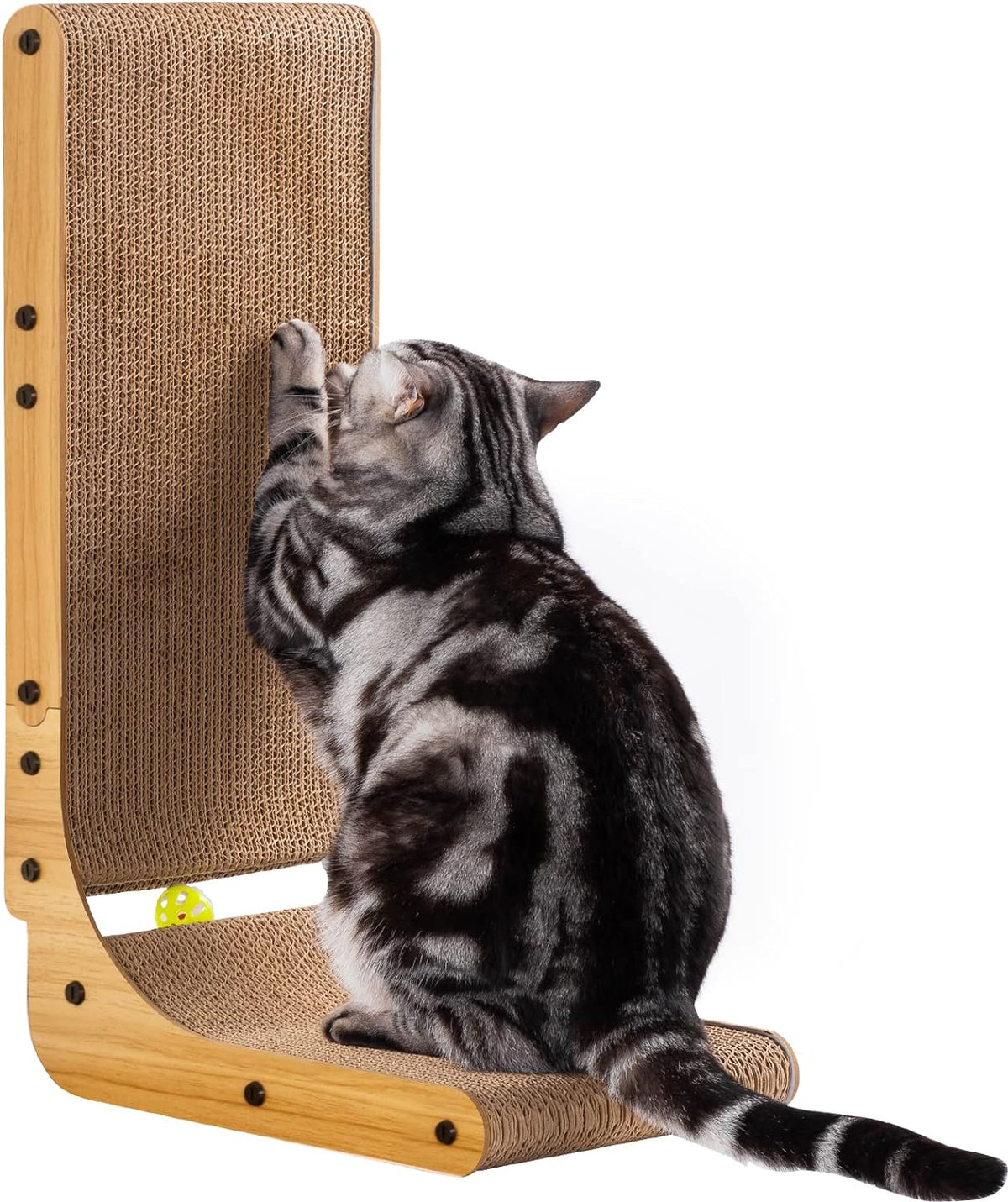 Poils bebe L Shape Cat Scratcher, 26.8 Inch Cat Scratchers for Indoor Cats, Protecting Furniture Cat Scratch Pad, Cardboard Cat Scratching with Ball Toy, Catnip, Large