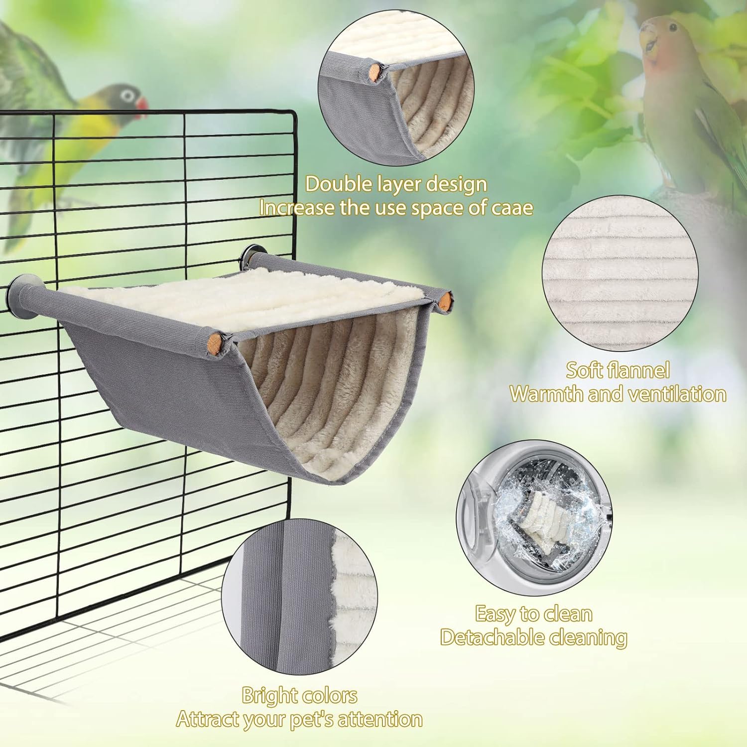 BWOGUE Winter Warm Bird Nest Bed Hanging Hammock Snuggle Hut Parrot House Tent Toy Bird Cage Perch for Parakeet Budgies Cockatiels Lovebird Cockatoo Finch Hamster Chinchilla Guinea Pig(Medium, Yellow)