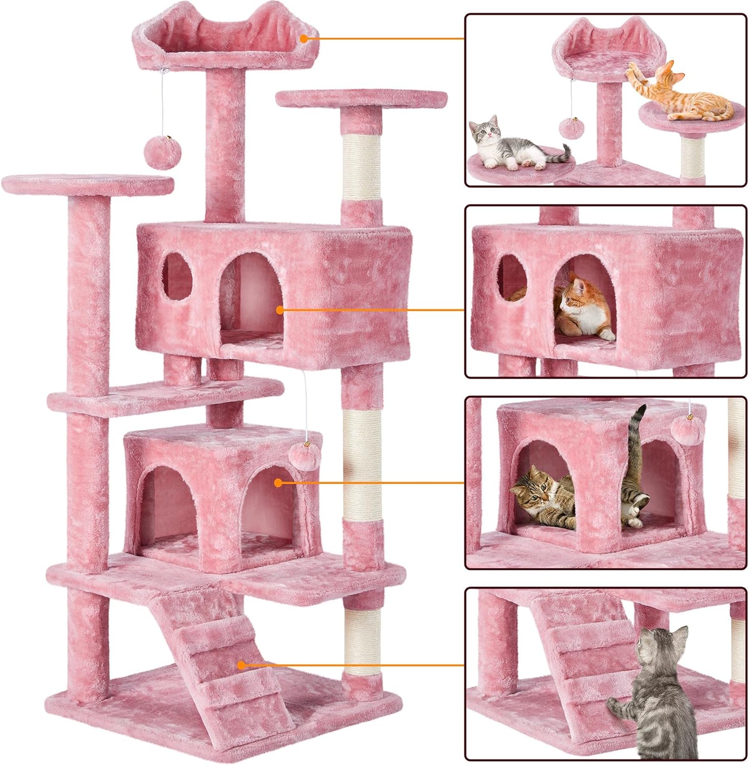 Yaheetech - Torre de árbol para gatos de 54 pulgadas, mueble de condominio, poste rascador para gatitos, casa de mascotas 