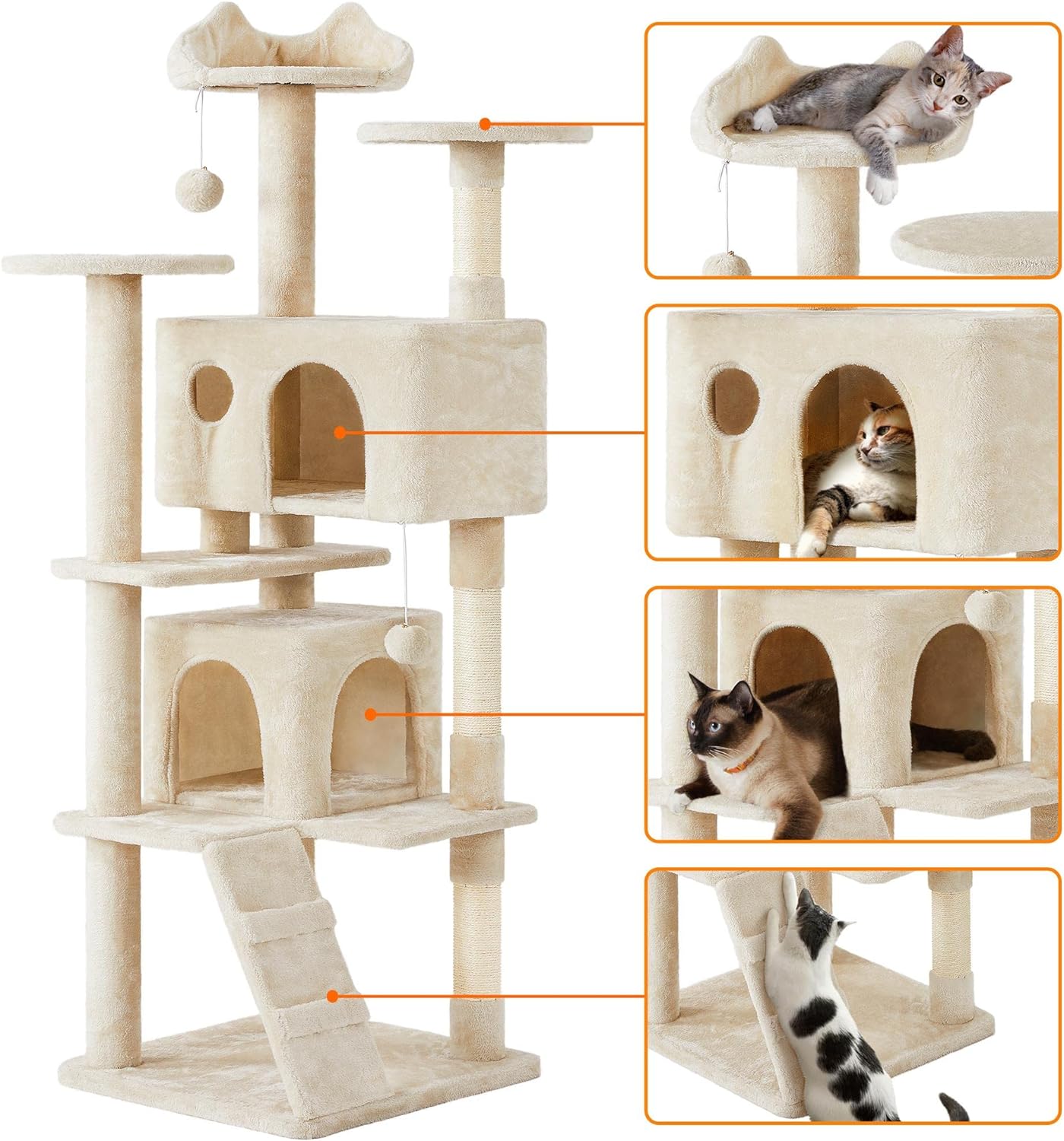 Yaheetech - Torre de árbol para gatos de 54 pulgadas, mueble de condominio, poste rascador para gatitos, casa de mascotas 