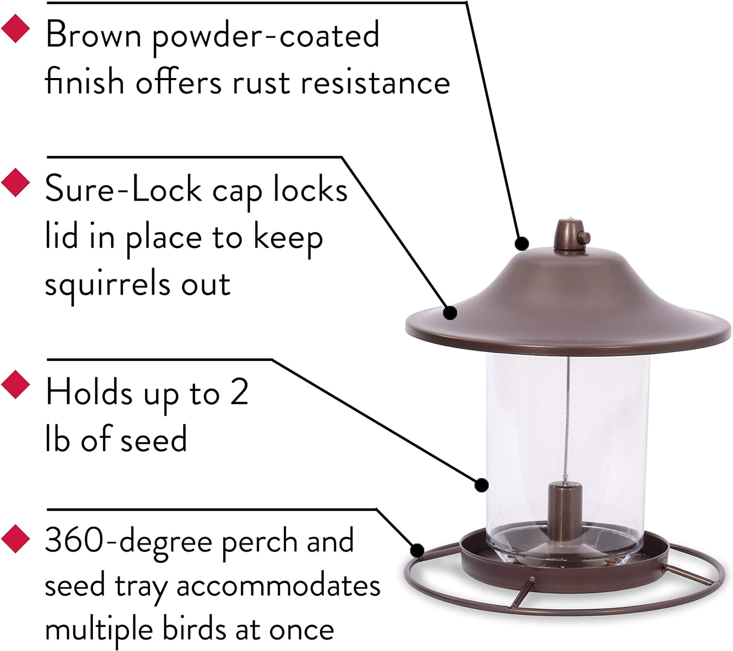 Perky-Pet 312-1SR Comedero panorámico para pájaros silvestres al aire libre - Capacidad de semillas de 2 libras 