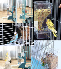 Kenond No Mess Bird Feeder Water Dispenser Set, Automatic Parrot Feeder Cage Accessories, Clear Parakeet Seed Container Food Feeder Drinker for Cage, Cockatiel Squirrel Finch Lovebirds Budgies Canary