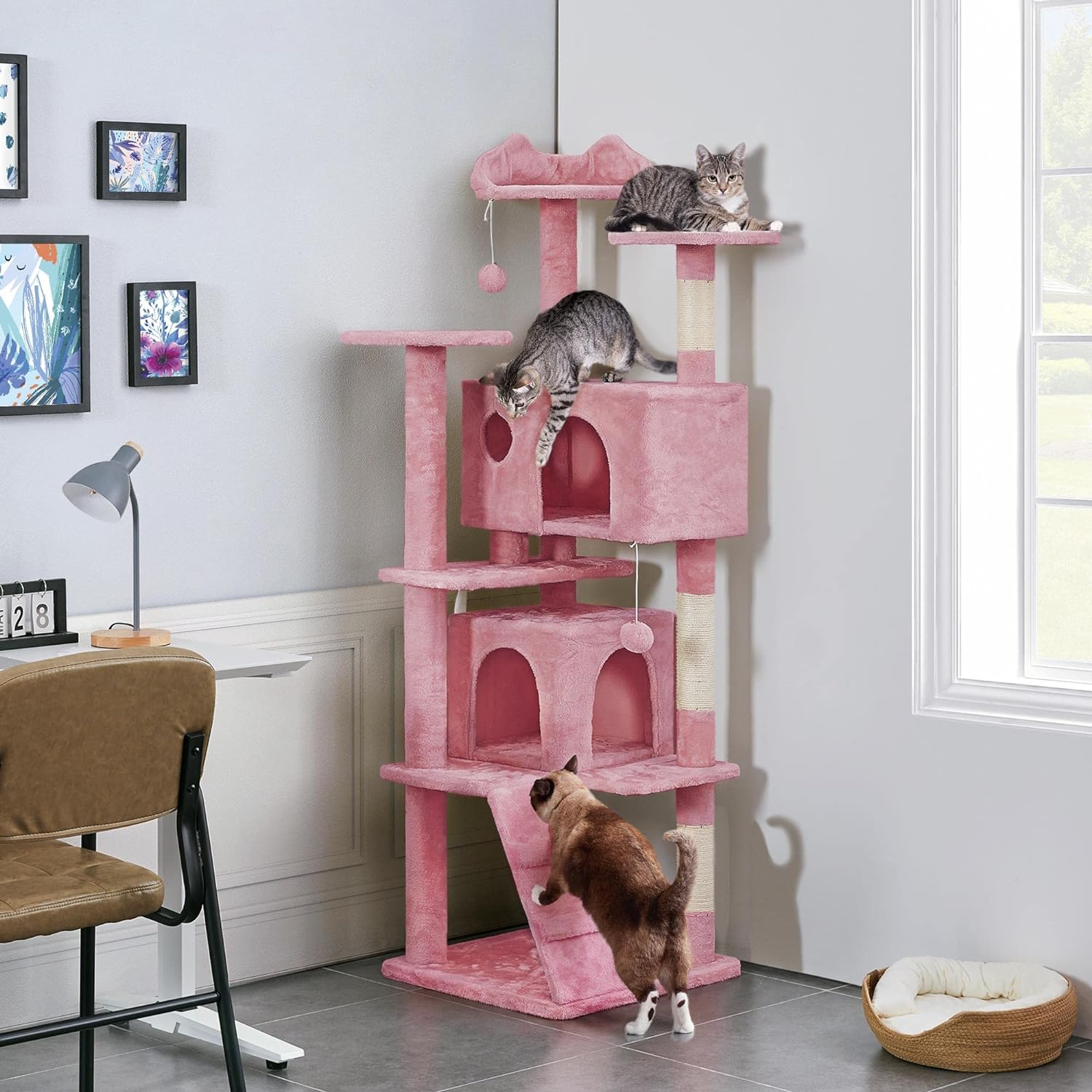 Yaheetech - Torre de árbol para gatos de 54 pulgadas, mueble de condominio, poste rascador para gatitos, casa de mascotas 