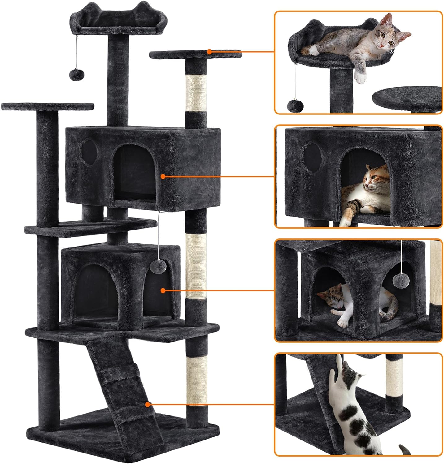 Yaheetech - Torre de árbol para gatos de 54 pulgadas, mueble de condominio, poste rascador para gatitos, casa de mascotas 