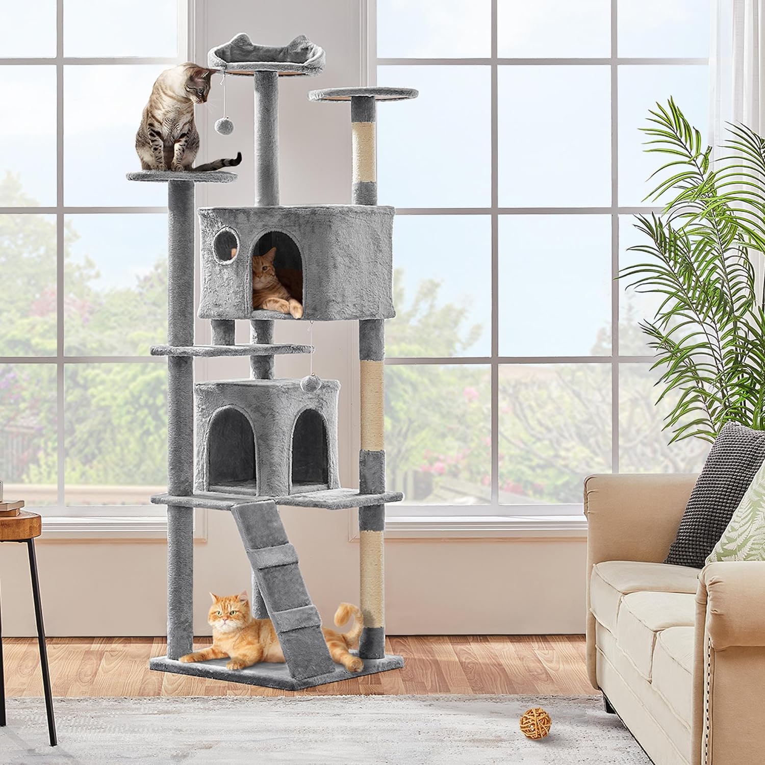 Yaheetech - Torre de árbol para gatos de 54 pulgadas, mueble de condominio, poste rascador para gatitos, casa de mascotas 