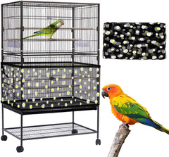 Daoeny Large Bird Cage Cover, Bird Cage Seed Catcher, Adjustable Soft Airy Nylon Mesh Net, Birdcage Cover Skirt Seed Guard for Parrot Parakeet Macaw African Round Square Cages (Black)