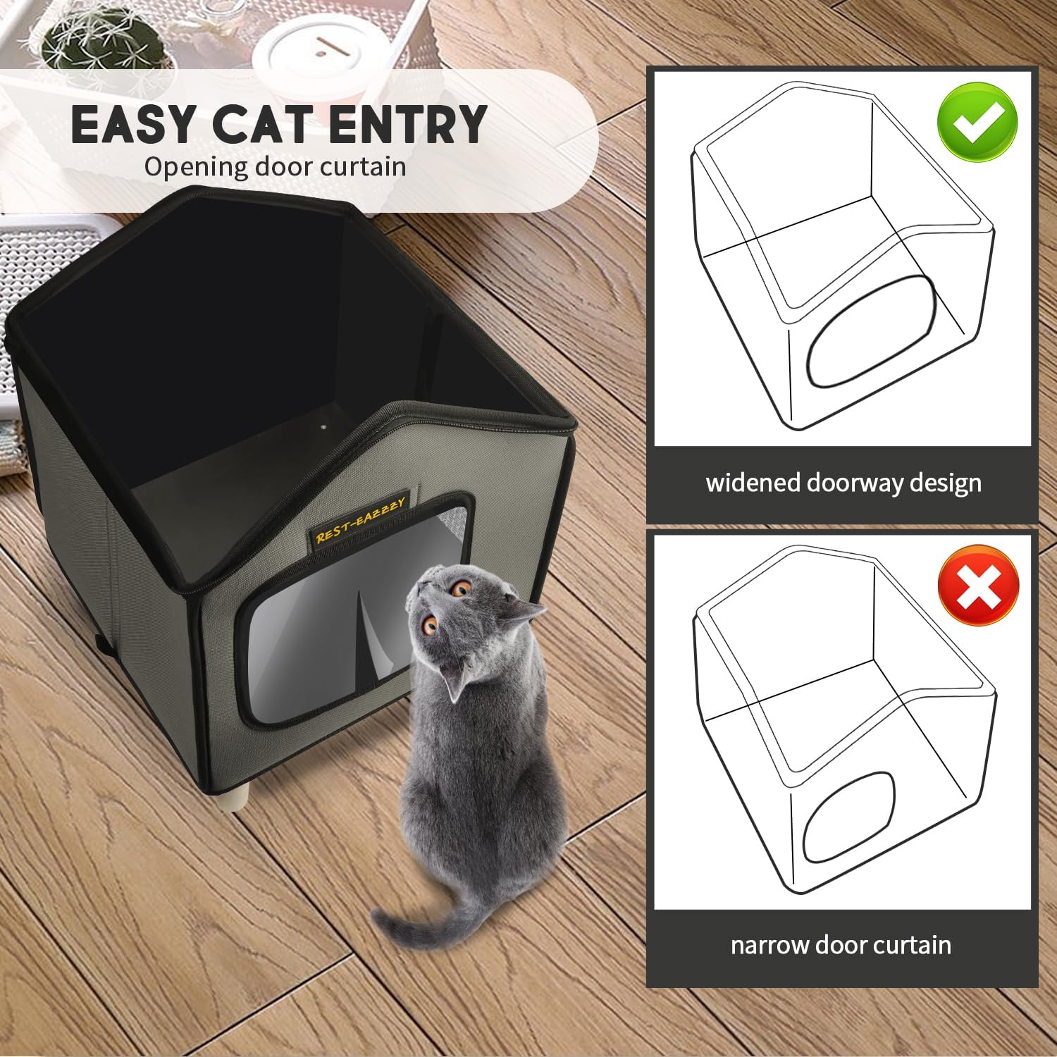 Rest-Eazzzy Cat House, Outdoor Cat Bed, Weatherproof Cat Shelter for Outdoor Cats Dogs and Small Animals (Heat Grey S)