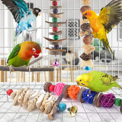 Bissap Bird Chew Toys, 5 Packs Parakeet Natural Wood Toys Parrot Hanging Cage Toy Bird Perch Stand for Small Bird Conure Cockatiel Parrotlet Lovebird Budgie