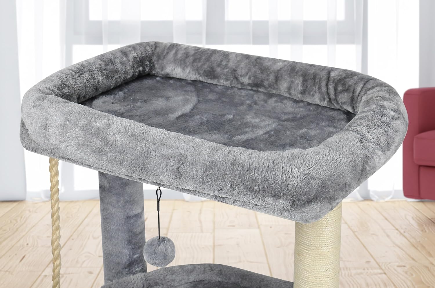 Xin Three Layer Cat Tree with Cat Condo and Two Hammocks,Grey