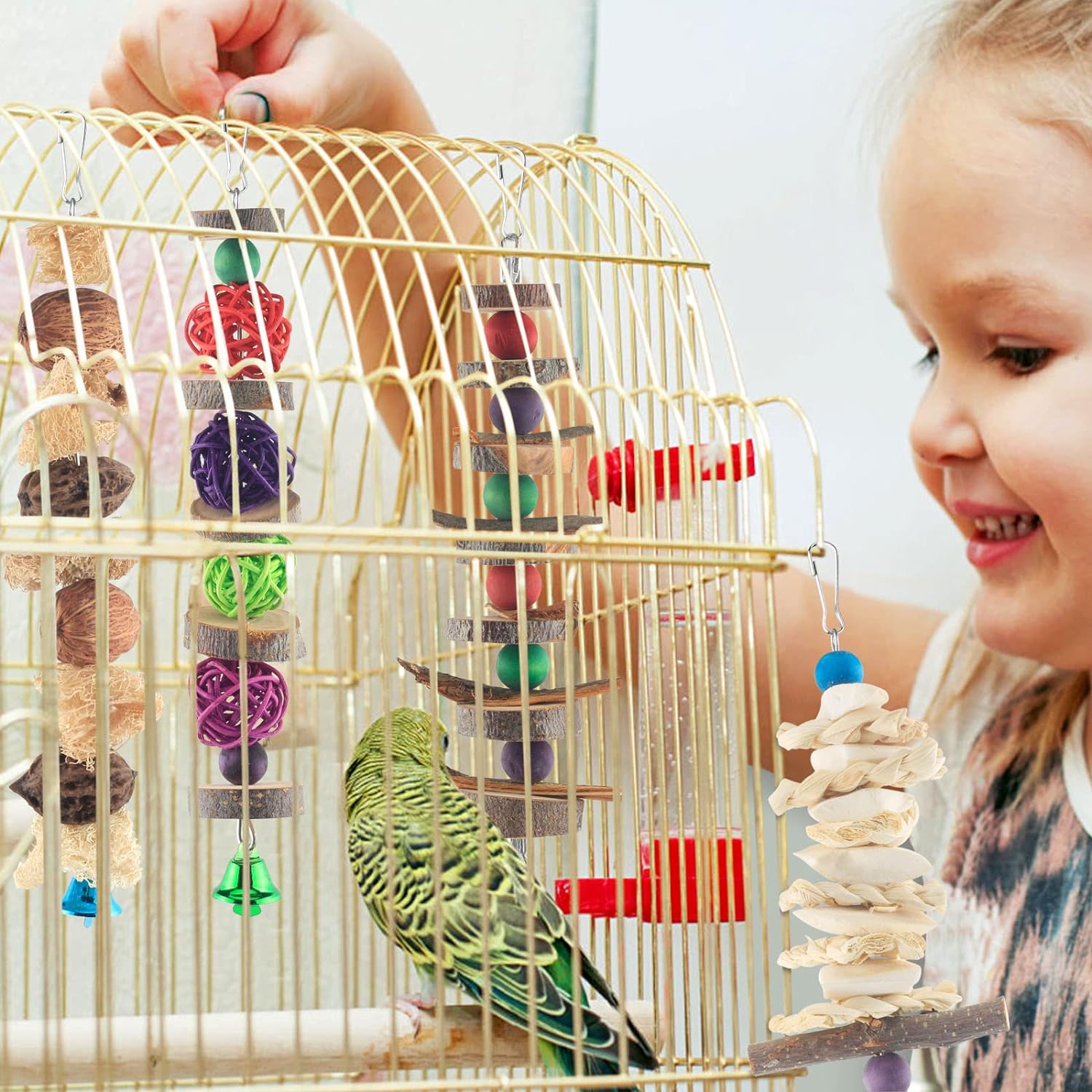 Bissap Kauspielzeug für Vögel, 5 Packungen, Spielzeug für Sittiche, natürliches Holz, Spielzeug zum Aufhängen von Käfigen für Papageien, Sitzstange für kleine Vögel, Sittiche, Nymphensittiche, Papageien, Wellensittiche, Wellensittiche 