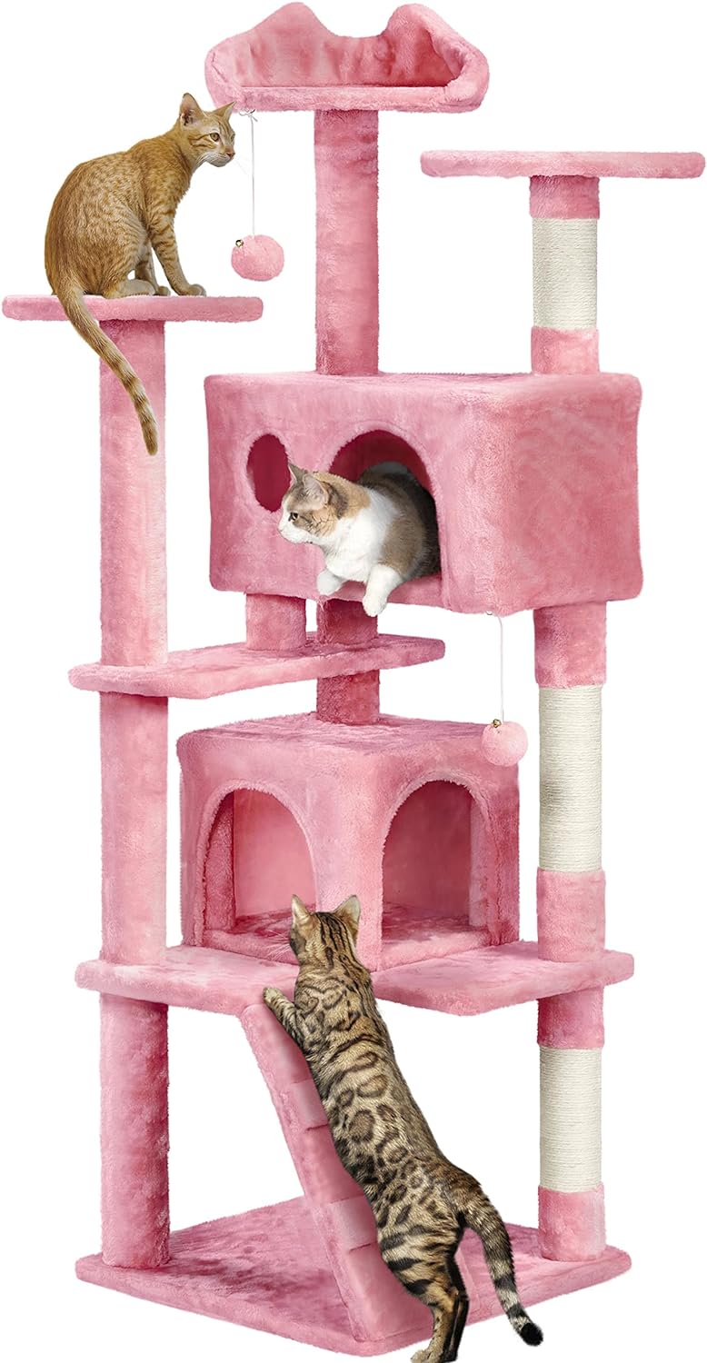 Yaheetech - Torre de árbol para gatos de 54 pulgadas, mueble de condominio, poste rascador para gatitos, casa de mascotas 