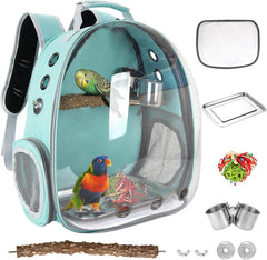 Bird Carrier Backpack, Pet Travel Carrier with Standing Perch, Parrot Cockatiel Cage with Toy, Food Bowl and Stainless Steel Tray for Conures Parakeet Budgie Canary Lovebirds & Small Animal