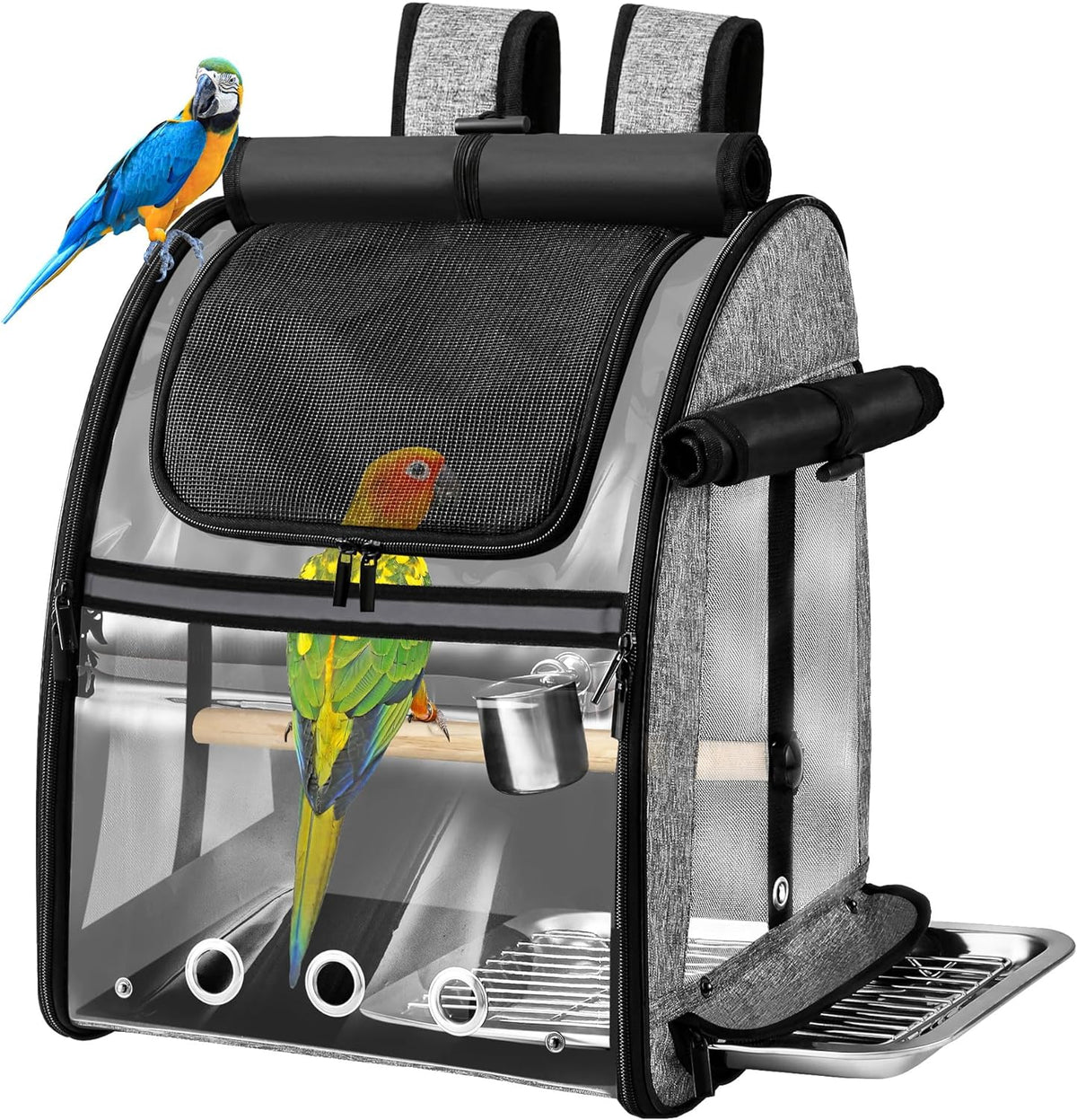 SUERTREE Bird Carrier Bag with Indestructible Stainless Steel Mesh, Bird Travel Cage with Stand, Easy to Clean Backpack for Parrot, Portable Bird Travel Bag, Pet Transparent Breathable Travel Cage