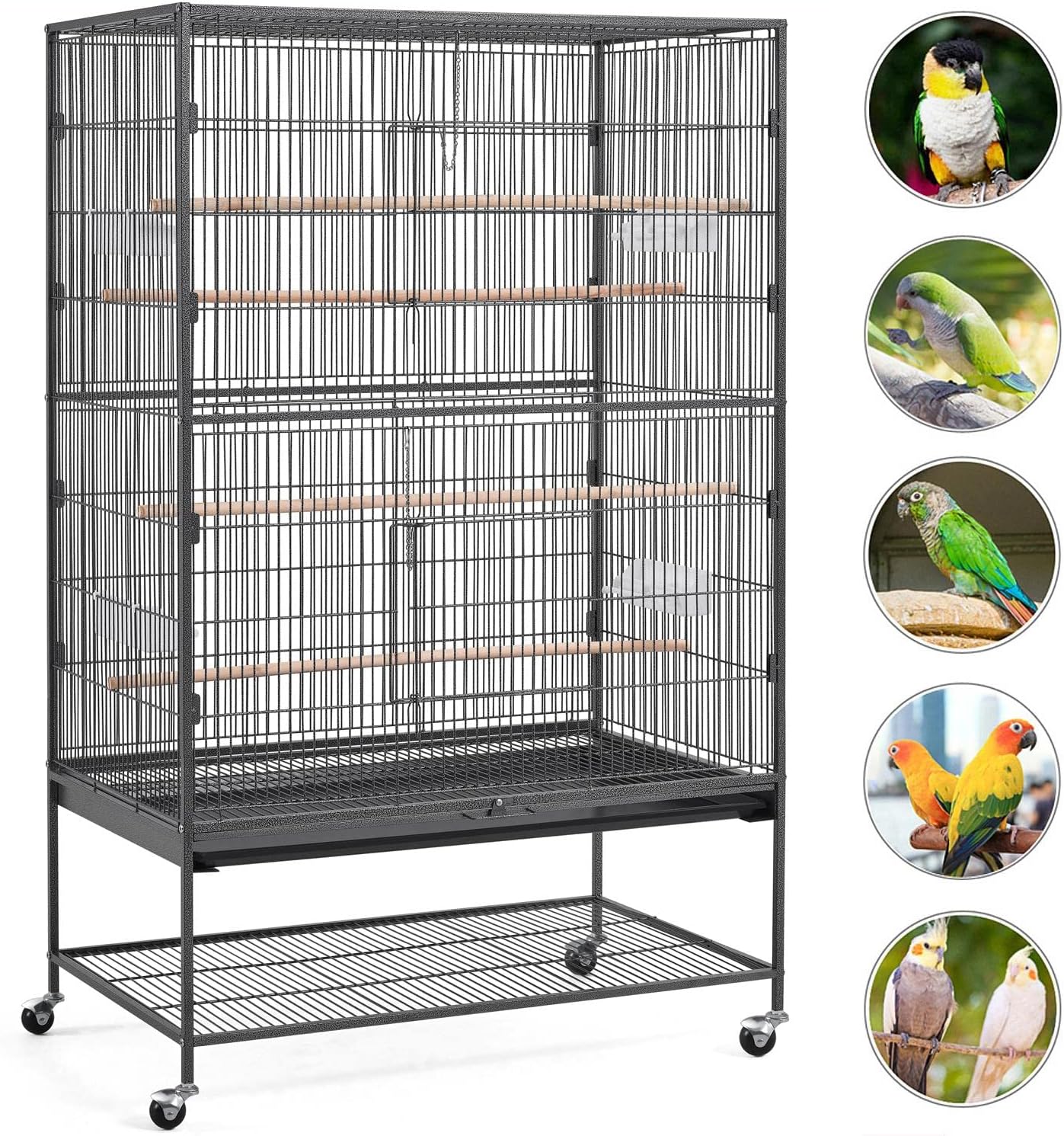 Yaheetech Jaula para pájaros grande de acero forjado de 52 pulgadas para cacatúas, cuáquero gris africano, periquitos amazónicos, mejillas verdes, conures, palomas, loros, jaula para pájaros con soporte 