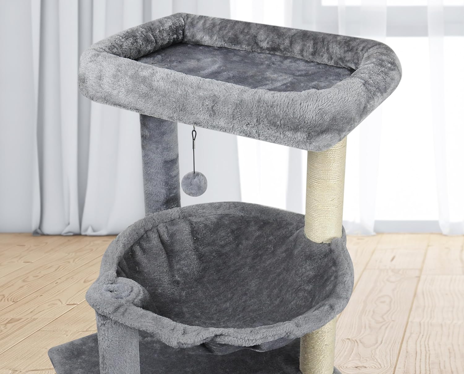 Xin Three Layer Cat Tree with Cat Condo and Two Hammocks,Grey