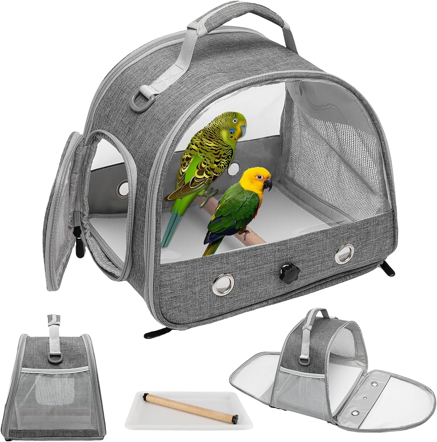 Jaula para mochila para pájaros, mochila de viaje para pájaros, portador de loros, jaula para pájaros transparente y transpirable, portadores de pájaros ligeros (negro) 