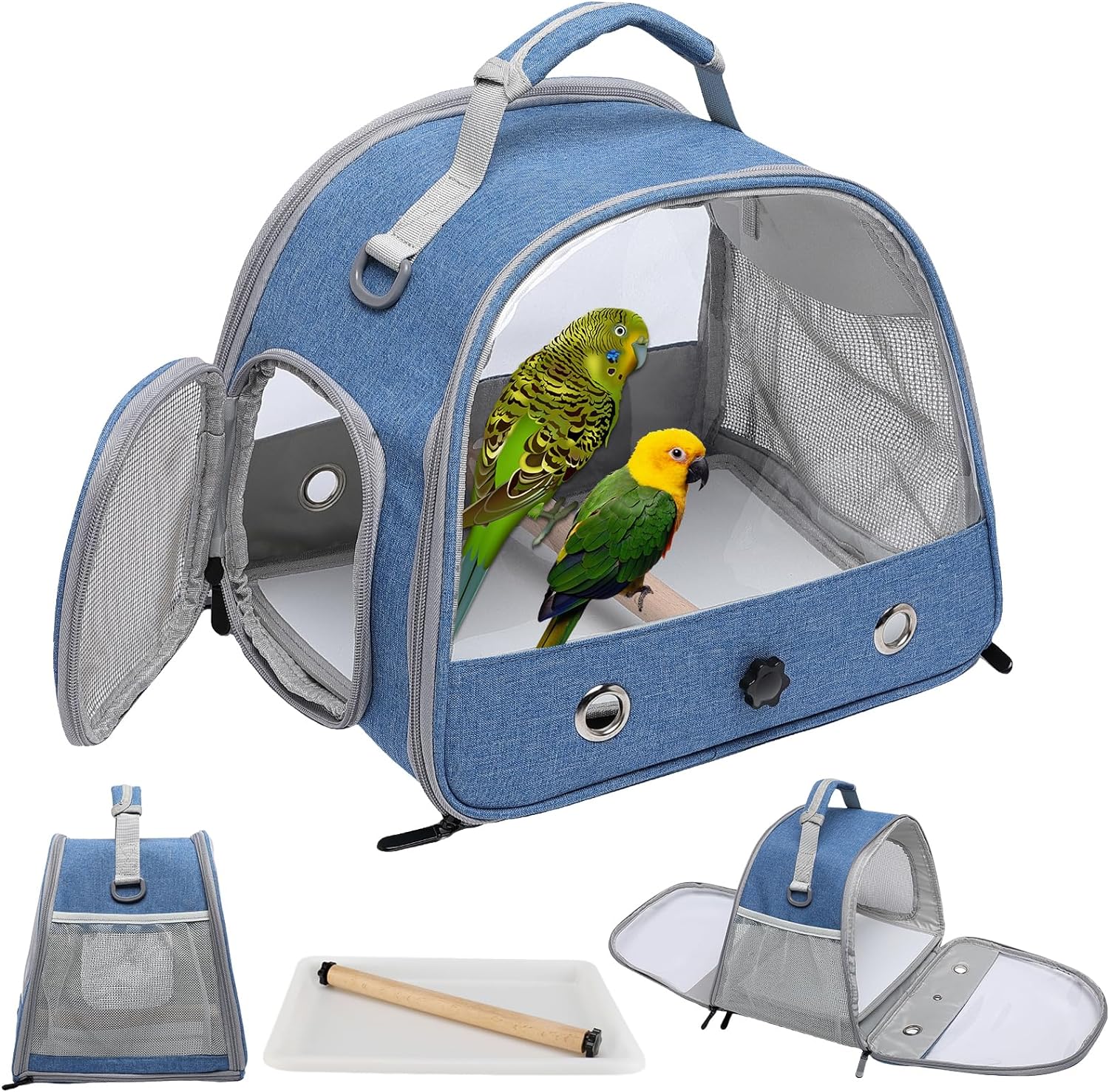 Jaula para mochila para pájaros, mochila de viaje para pájaros, portador de loros, jaula para pájaros transparente y transpirable, portadores de pájaros ligeros (negro) 