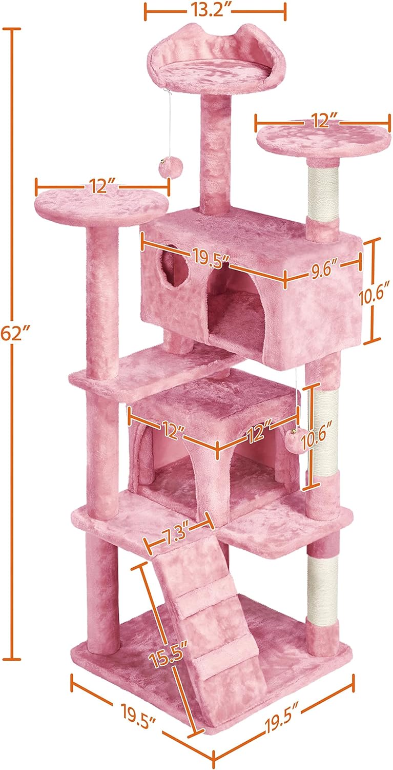 Yaheetech - Torre de árbol para gatos de 54 pulgadas, mueble de condominio, poste rascador para gatitos, casa de mascotas 