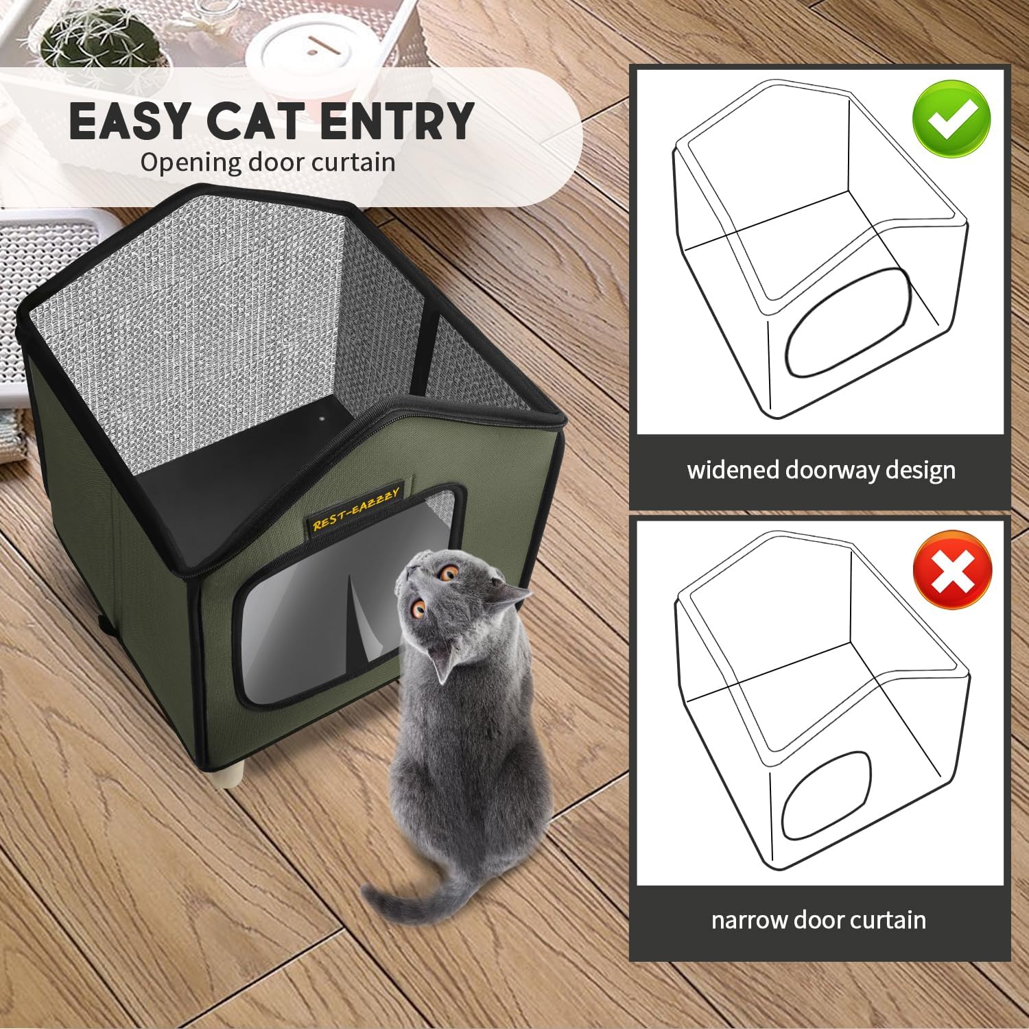 Rest-Eazzzy Cat House, Outdoor Cat Bed, Weatherproof Cat Shelter for Outdoor Cats Dogs and Small Animals (Heat Grey S)