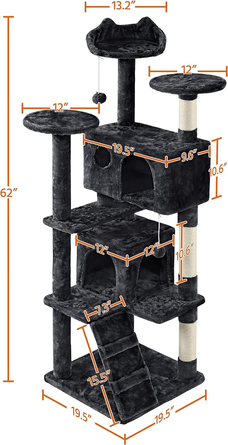 Yaheetech 54 Zoll Kratzbaum, Turm, Eigentumswohnungsmöbel, Kratzbaum für Kätzchen, Haustierhaus, Spielen 