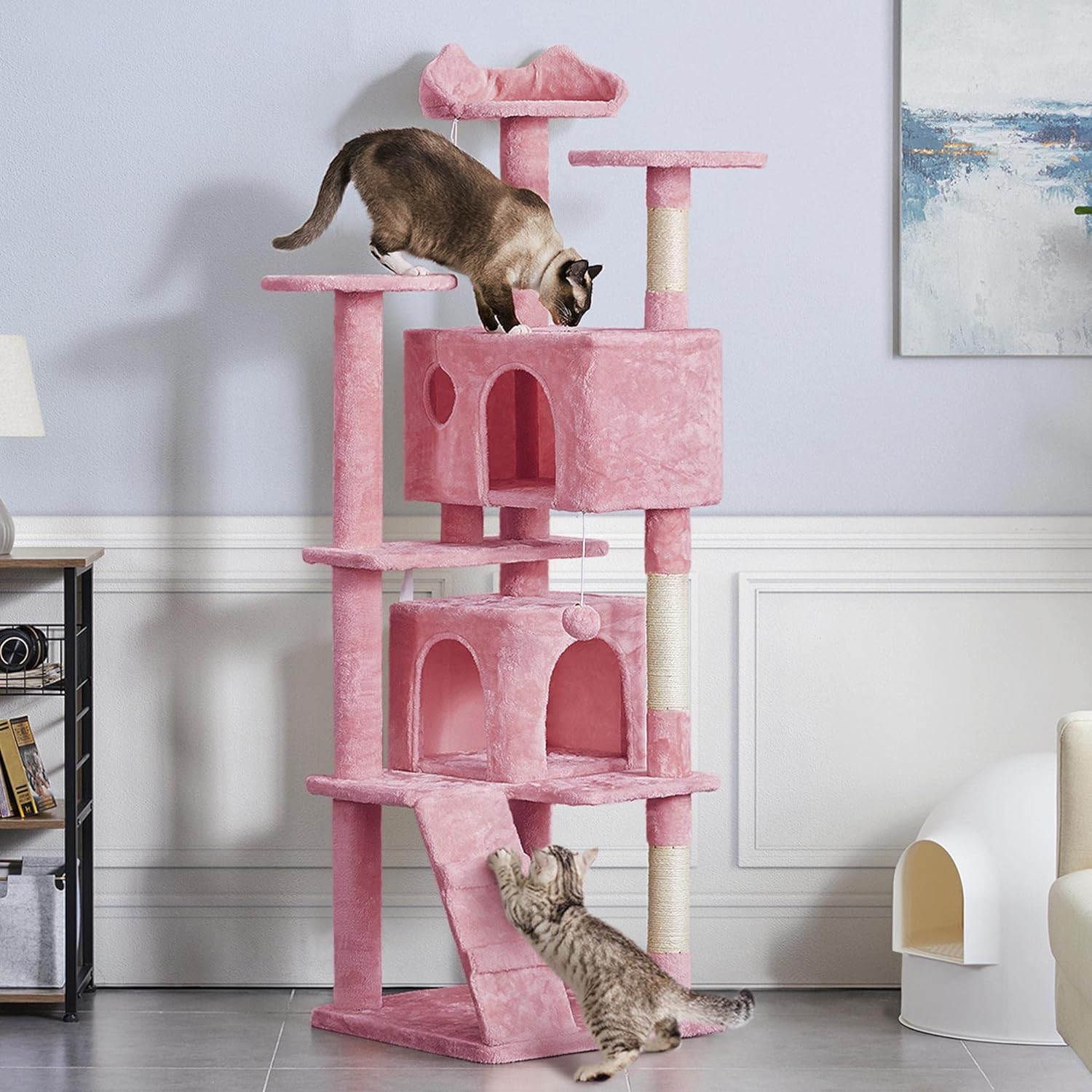 Yaheetech - Torre de árbol para gatos de 54 pulgadas, mueble de condominio, poste rascador para gatitos, casa de mascotas 