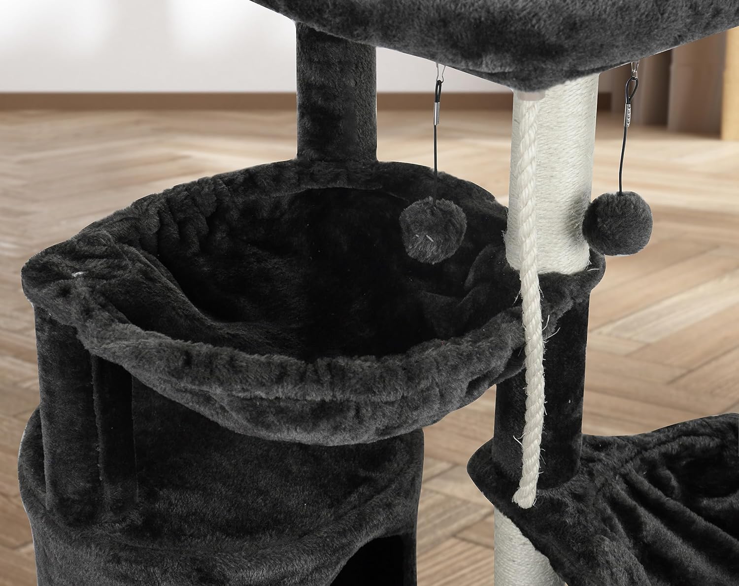 Xin Three Layer Cat Tree with Cat Condo and Two Hammocks,Grey