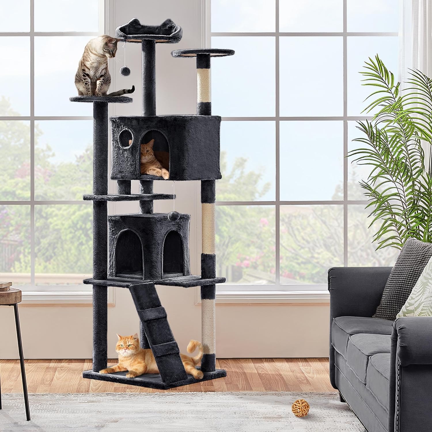 Yaheetech - Torre de árbol para gatos de 54 pulgadas, mueble de condominio, poste rascador para gatitos, casa de mascotas 