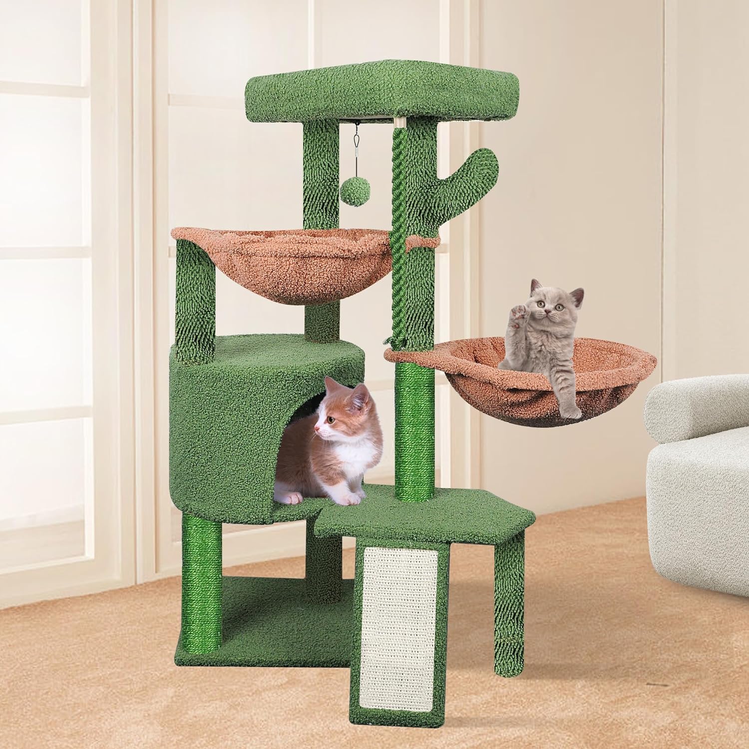 Xin Three Layer Cat Tree with Cat Condo and Two Hammocks,Grey