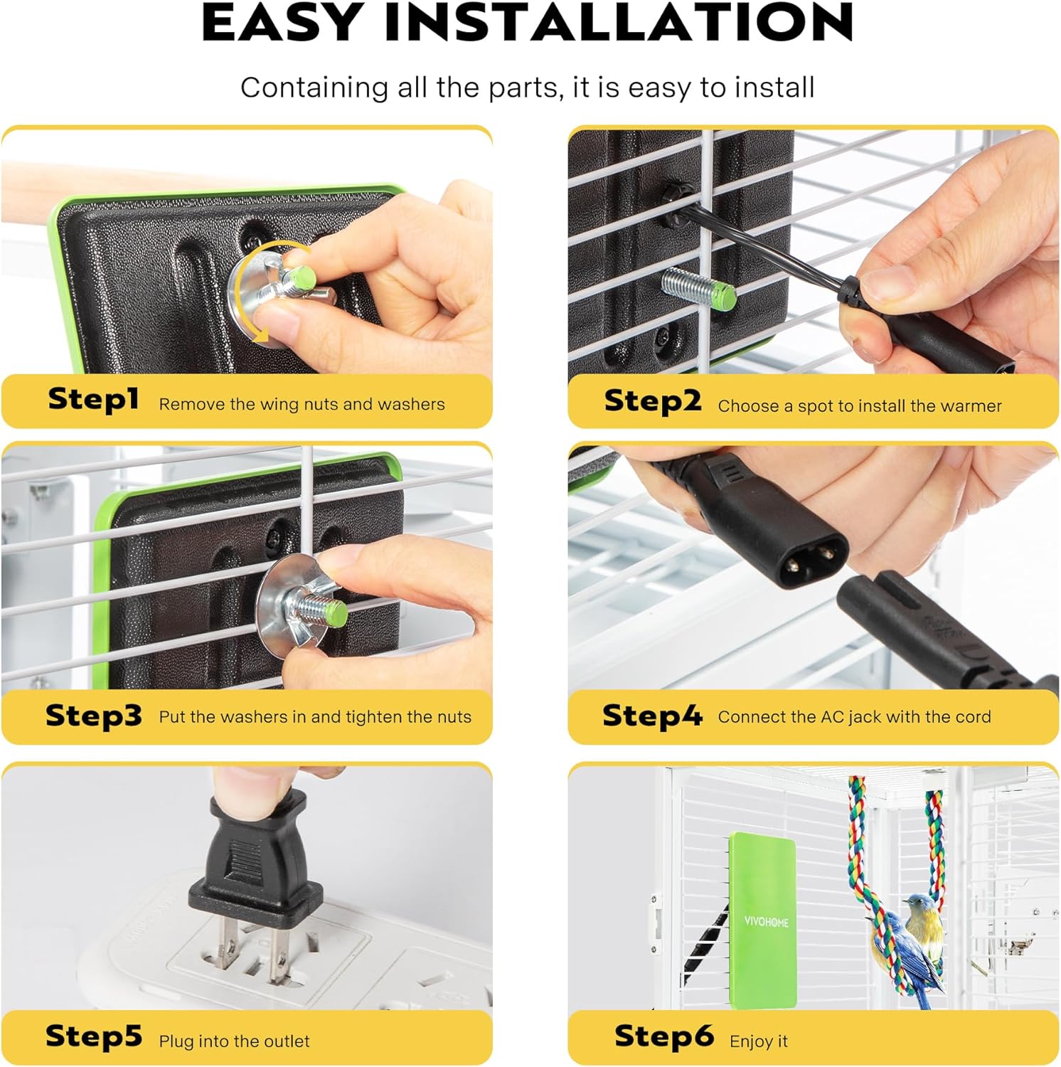 VIVOHOME 10 W Vogelkäfig-Heizung, kuscheliger Vogelwärmer mit thermostatischer Steuerung für Papageien, Sittiche, Wellensittiche, Nymphensittiche, passend für die meisten Käfige mit einer Größe von 9,4 x 14,5 cm, Grün 