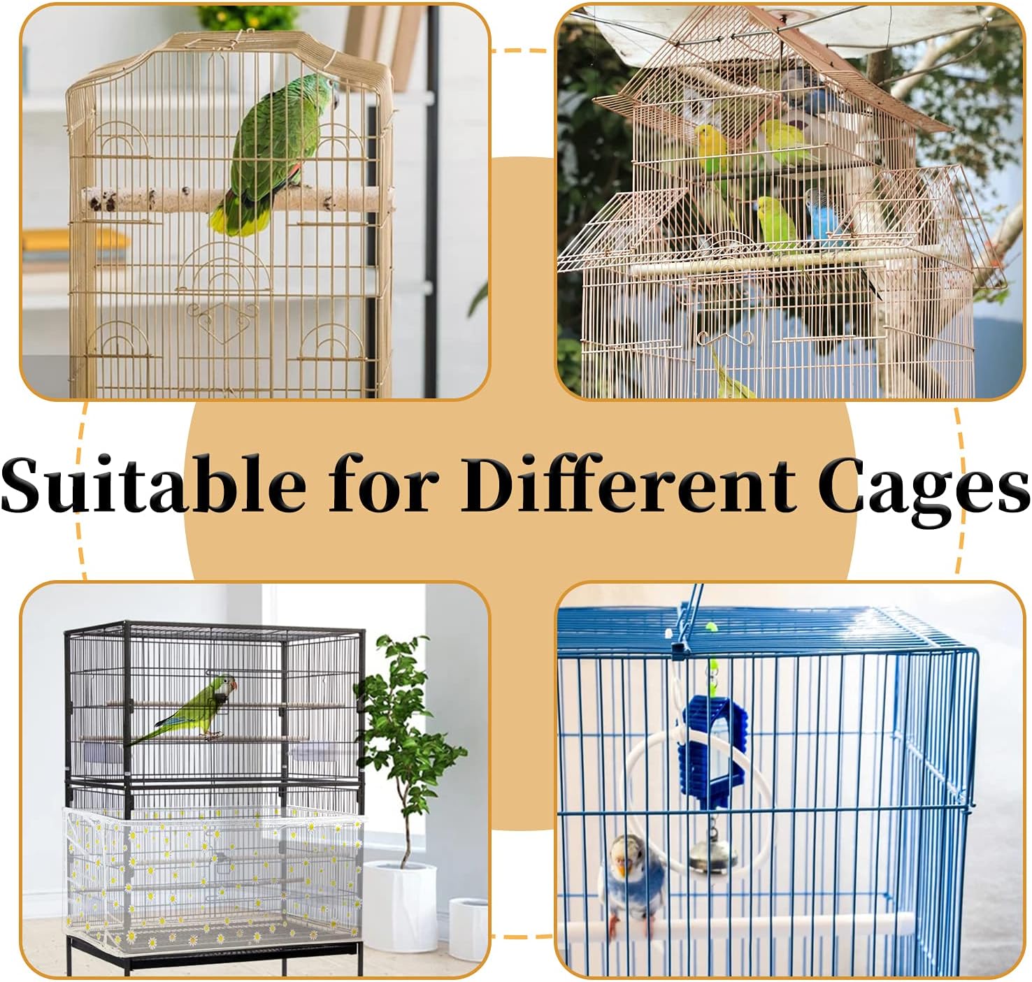 Daoeny Large Bird Cage Cover, Bird Cage Seed Catcher, Adjustable Soft Airy Nylon Mesh Net, Birdcage Cover Skirt Seed Guard for Parrot Parakeet Macaw African Round Square Cages (Black)