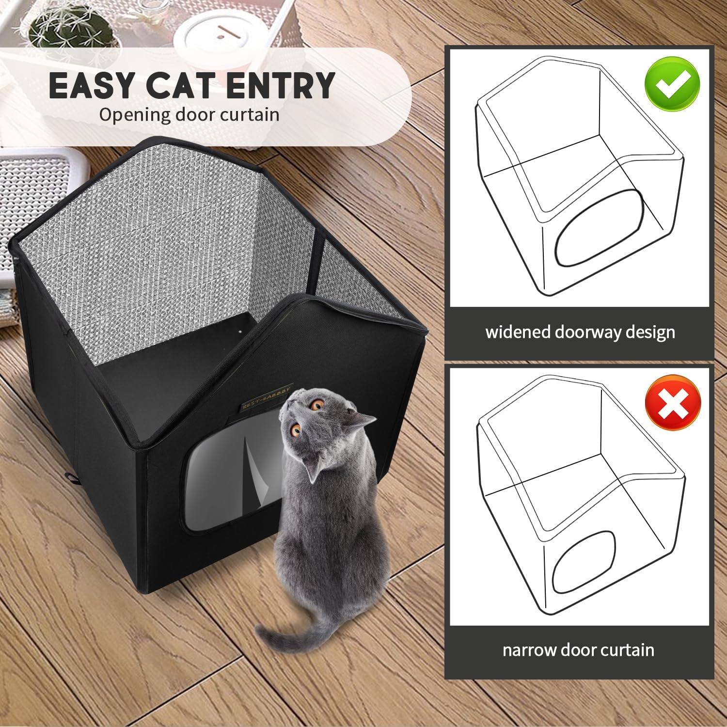 Rest-Eazzzy Cat House, Outdoor Cat Bed, Weatherproof Cat Shelter for Outdoor Cats Dogs and Small Animals (Heat Grey S)