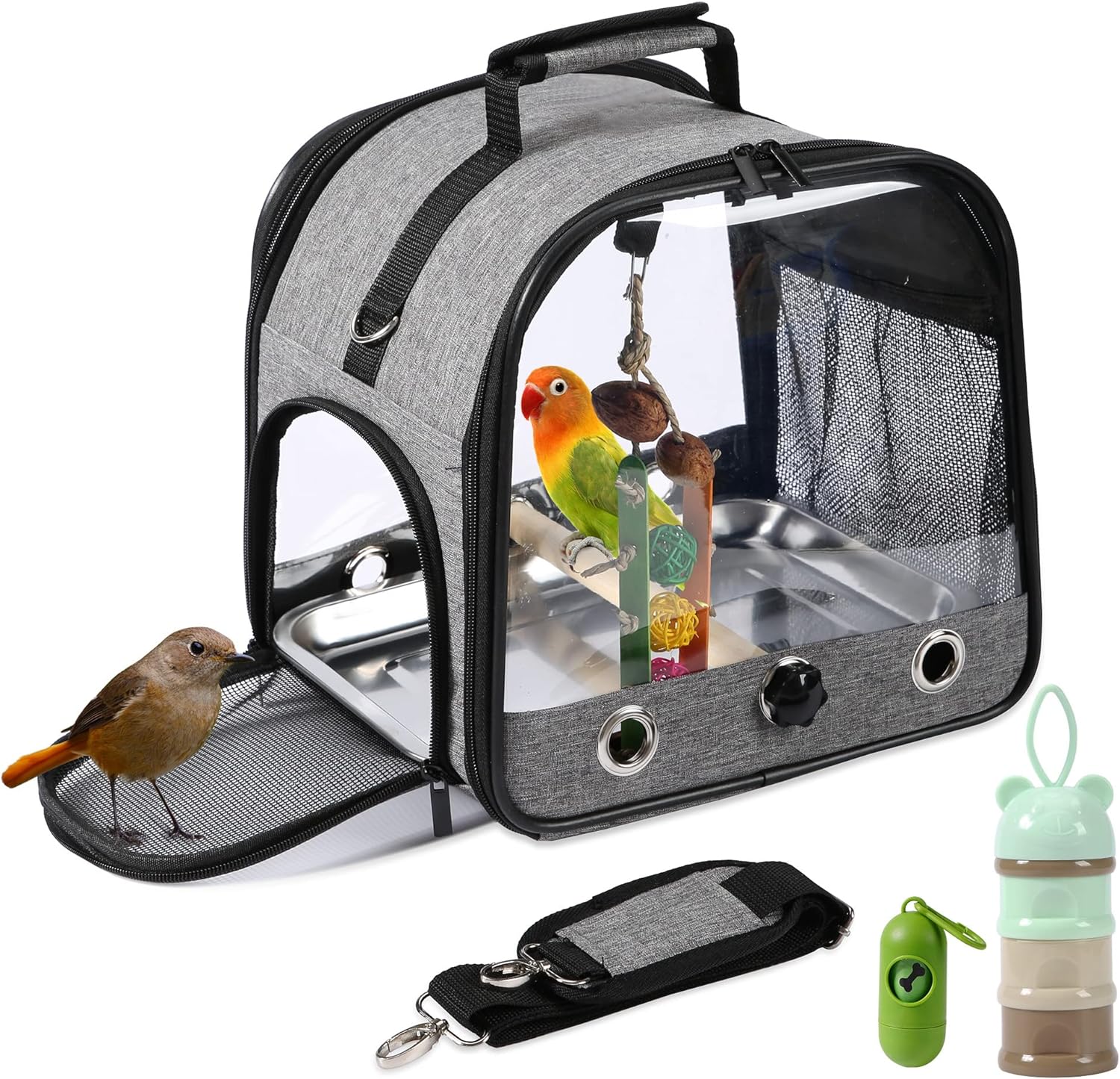 SUERTREE Vogel-Tragetasche, Vogel-Reisekäfig mit Ständer, leichter Rucksack für Papageien, tragbare Vogel-Reisetasche, Haustier, transparenter, atmungsaktiver Reisekäfig 