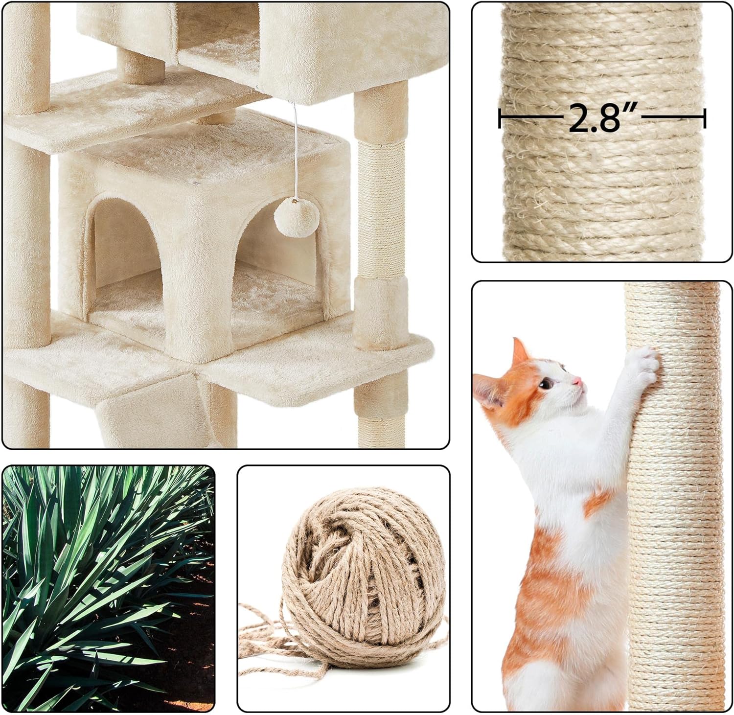 Yaheetech - Torre de árbol para gatos de 54 pulgadas, mueble de condominio, poste rascador para gatitos, casa de mascotas 