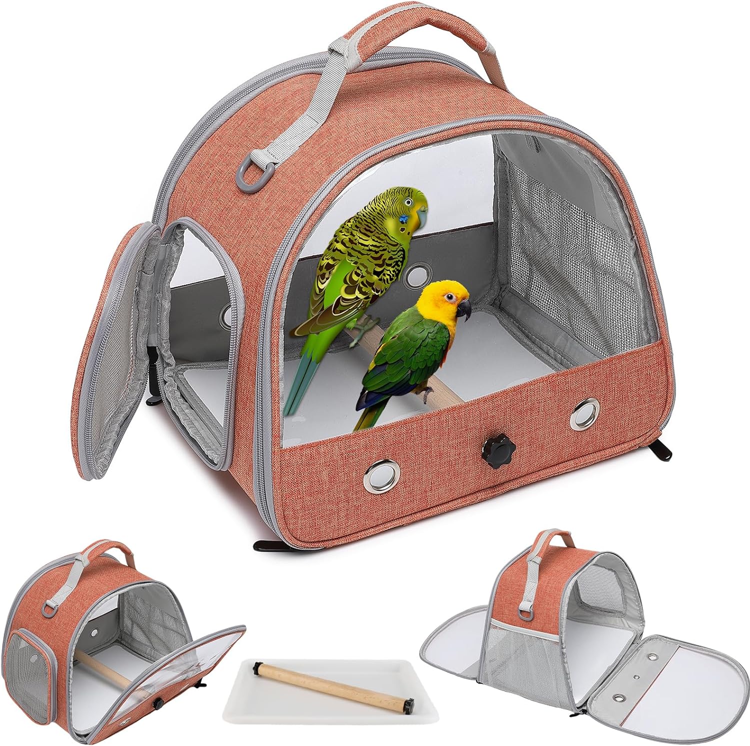 Jaula para mochila para pájaros, mochila de viaje para pájaros, portador de loros, jaula para pájaros transparente y transpirable, portadores de pájaros ligeros (negro) 