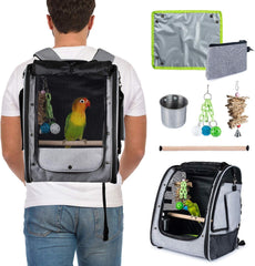 CHEERING PET Bird Carrier, Bird Backpack, Travel Bird Cage, Includes Tray, Perch, Feeding Bowl, Storage Pockets