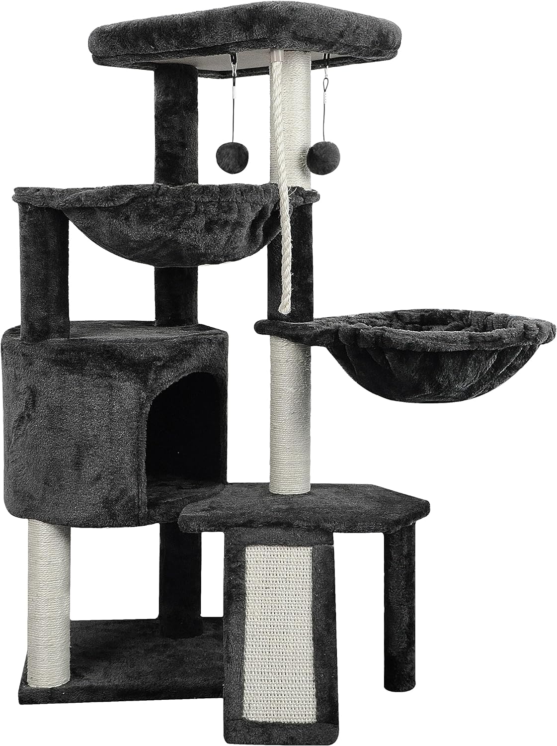 Xin Three Layer Cat Tree with Cat Condo and Two Hammocks,Grey