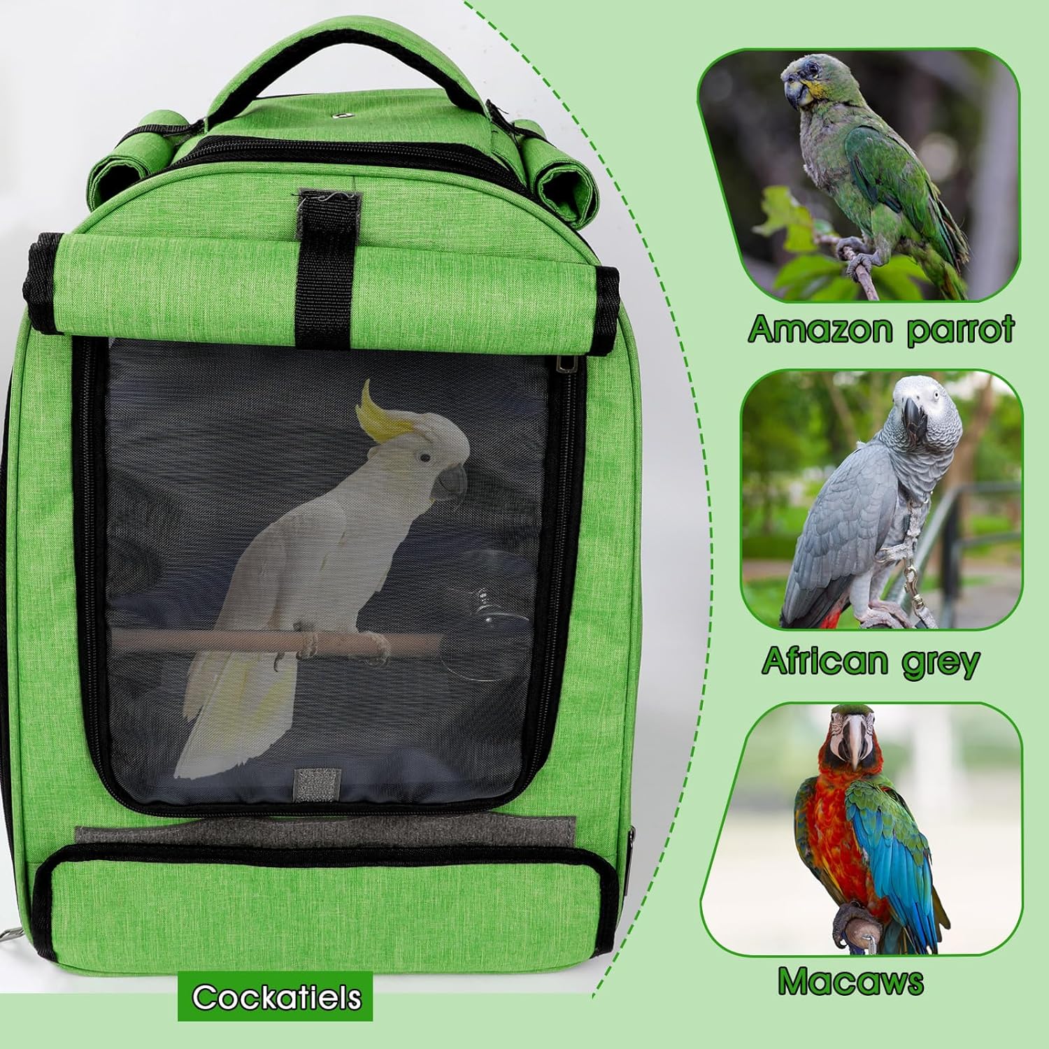 HUMLANJ Mochila grande para transportar pájaros, jaula de viaje portátil para pájaros, bolsa de viaje transpirable para exteriores con percha y bandeja para pájaros medianos a grandes, loros 