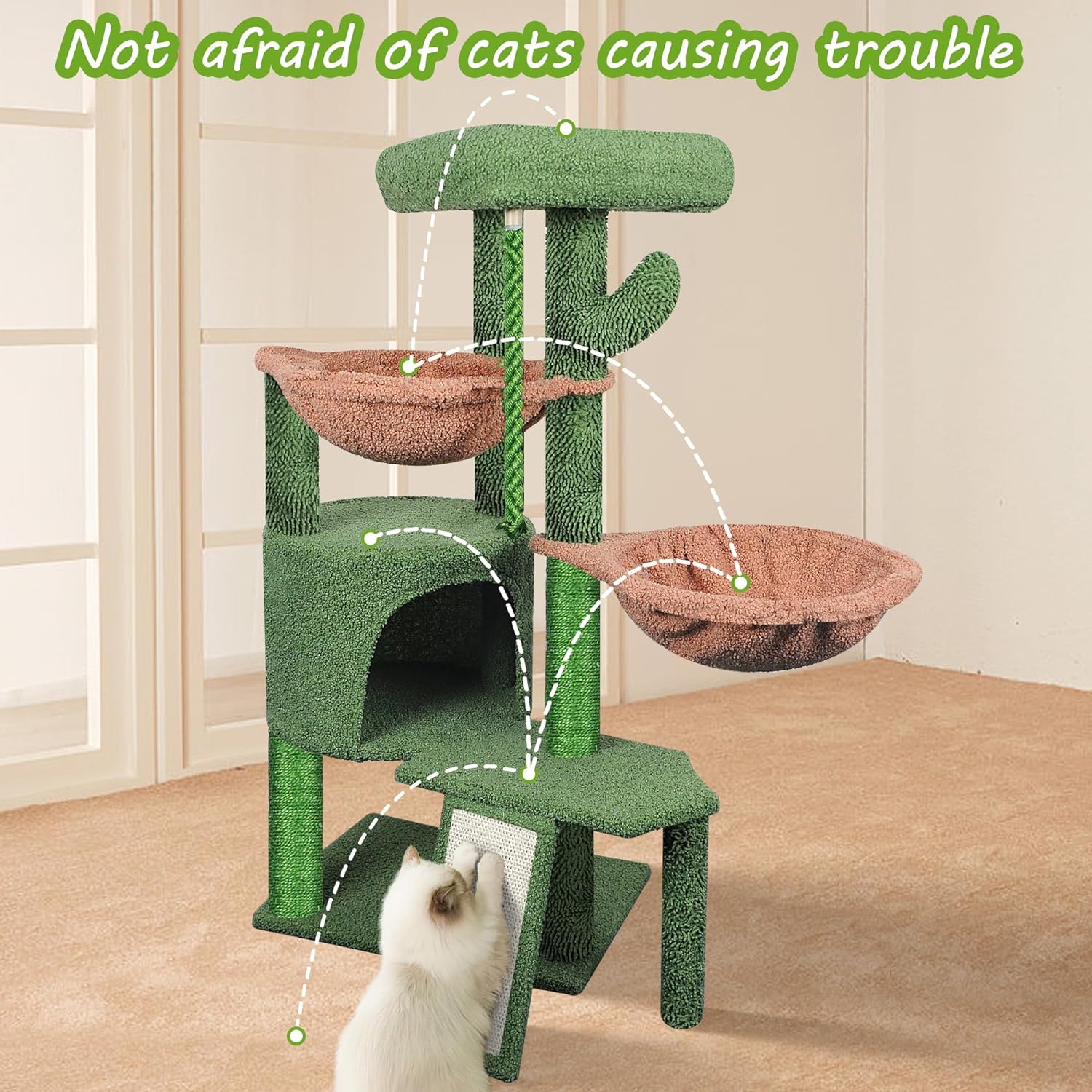 Xin Three Layer Cat Tree with Cat Condo and Two Hammocks,Grey