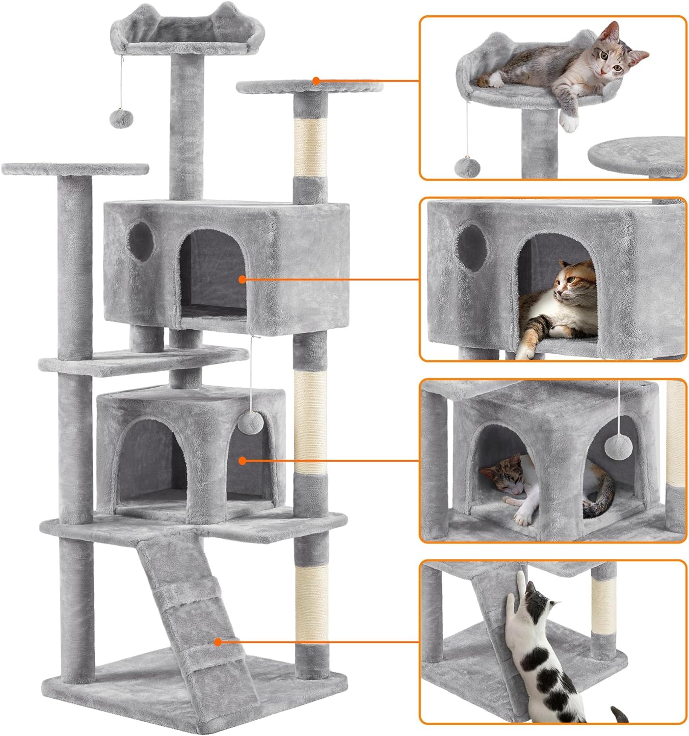 Yaheetech - Torre de árbol para gatos de 54 pulgadas, mueble de condominio, poste rascador para gatitos, casa de mascotas 