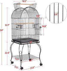 Yaheetech Jaula para pájaros de 59 pulgadas con cúpula mediana y parte superior abierta para loros, cacatúas, periquitos, periquitos, periquitos, pinzones, canarios, jaula para pájaros con soporte extraíble 