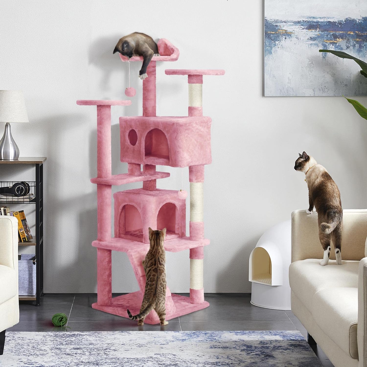 Yaheetech - Torre de árbol para gatos de 54 pulgadas, mueble de condominio, poste rascador para gatitos, casa de mascotas 