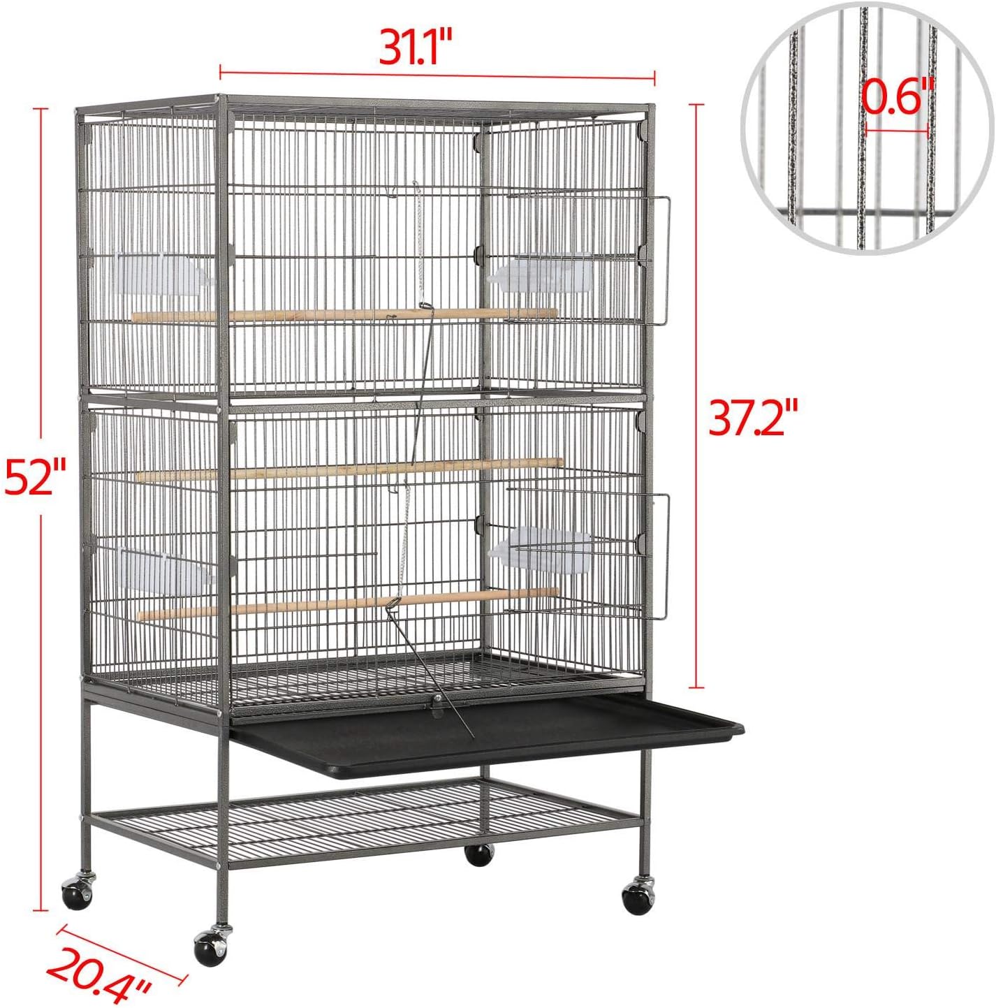 Yaheetech 52-Zoll-Vogelkäfig aus Schmiedestahl zum Stehen, großer Flight King-Vogelkäfig für Nymphensittiche, Graupapageien, Quäker, Amazonen, Sonnensittiche, Grünwangensittiche, Tauben, Papageien, Vogelkäfig mit Ständer 