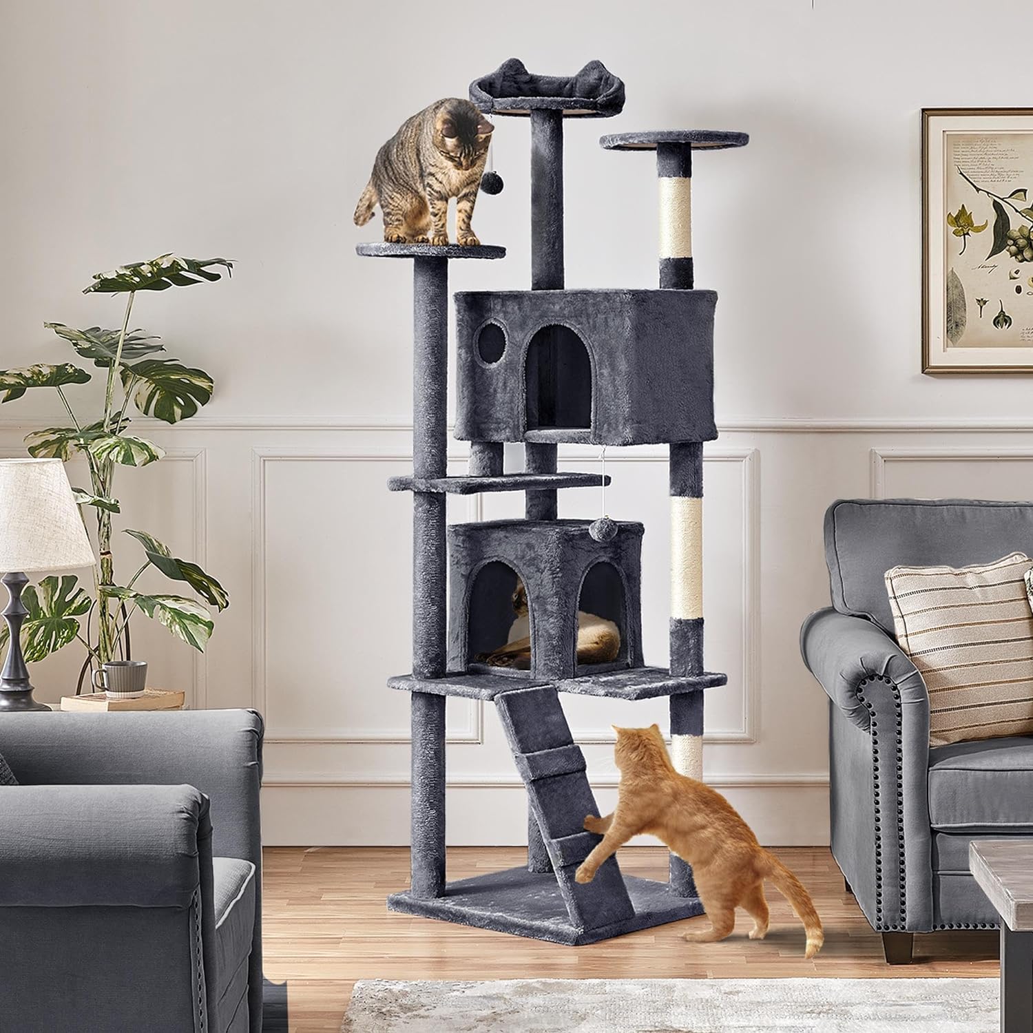 Yaheetech - Torre de árbol para gatos de 54 pulgadas, mueble de condominio, poste rascador para gatitos, casa de mascotas 