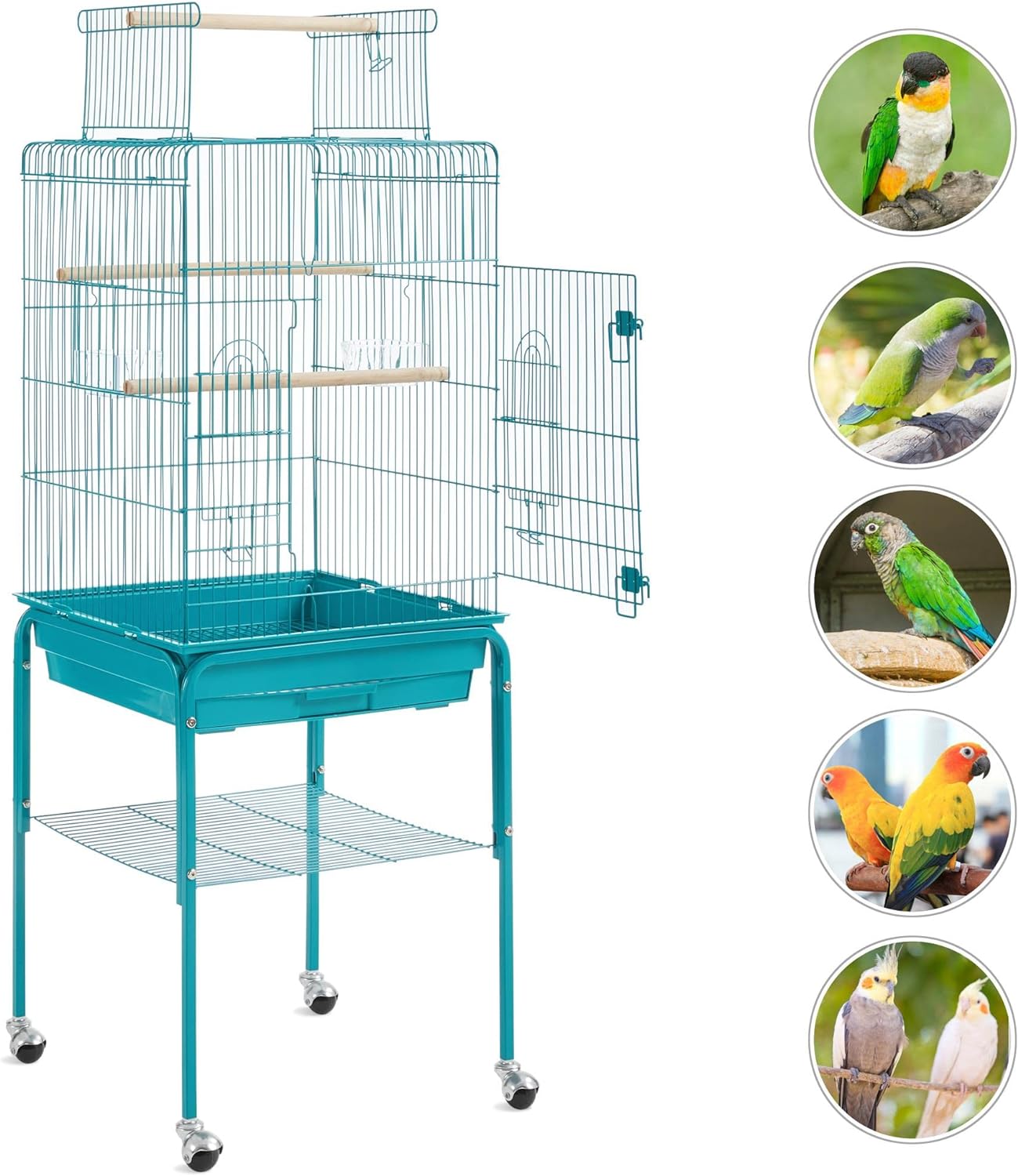 Yaheetech Open Top Rolling Parrot Bird Cage for Cockatiel Sun Parakeet Green Cheek Conure Mid-Sized Parrot Cage with Detachable Stand