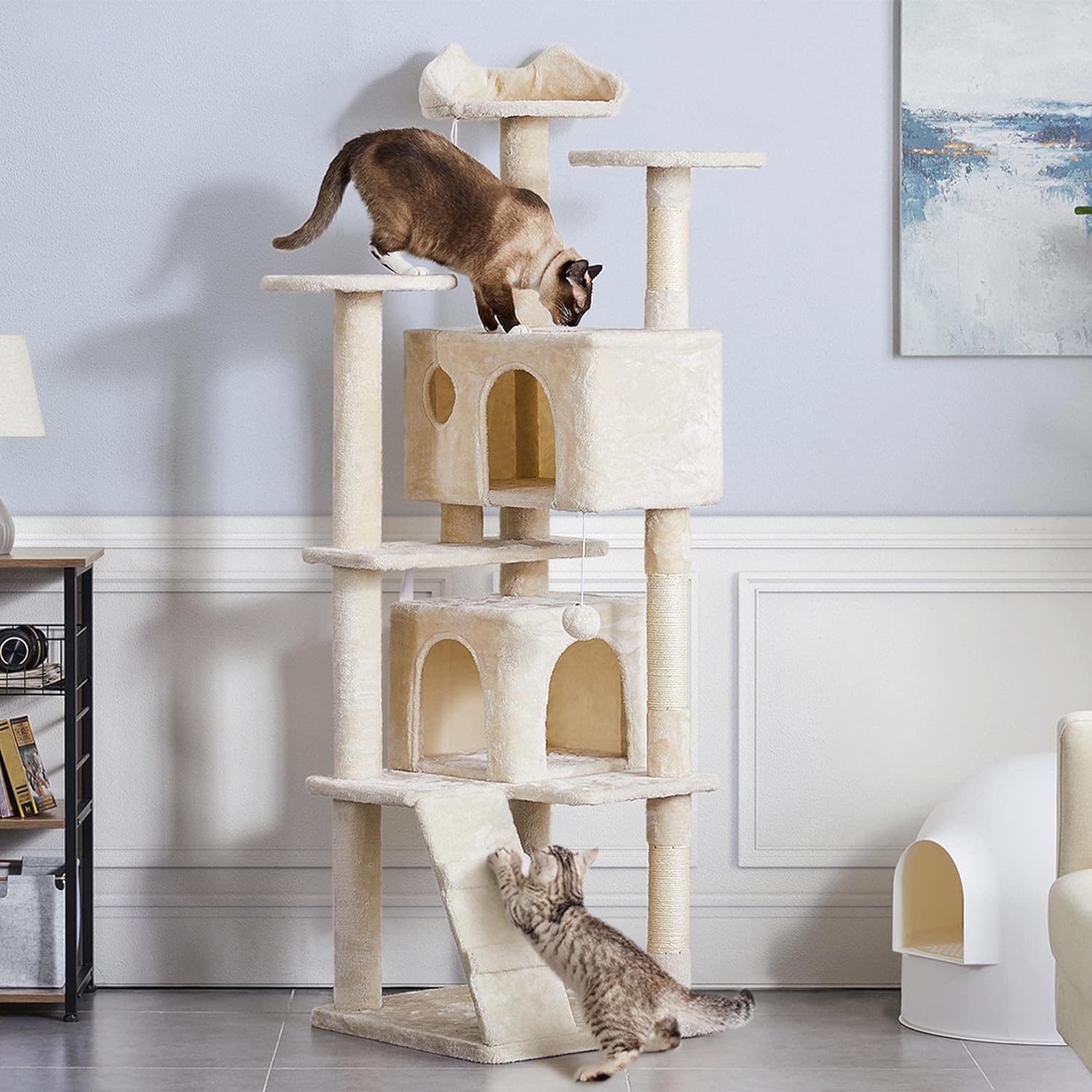 Yaheetech - Torre de árbol para gatos de 54 pulgadas, mueble de condominio, poste rascador para gatitos, casa de mascotas 