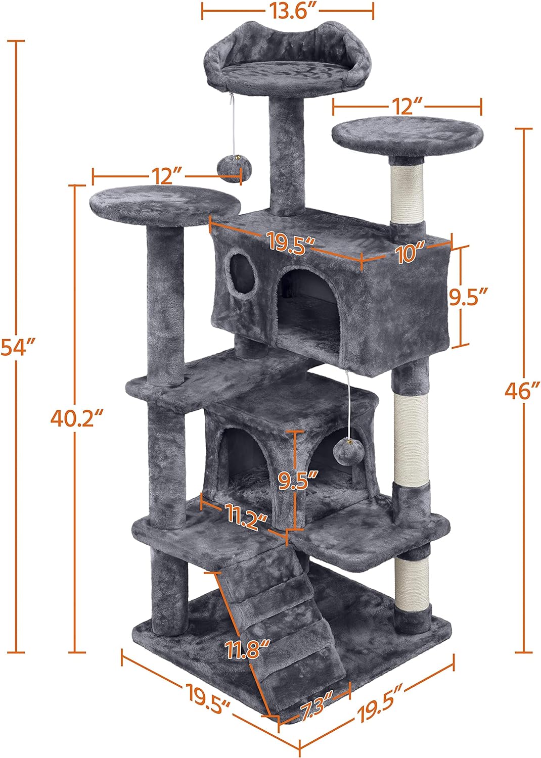 Yaheetech 54 Zoll Kratzbaum, Turm, Eigentumswohnungsmöbel, Kratzbaum für Kätzchen, Haustierhaus, Spielen 