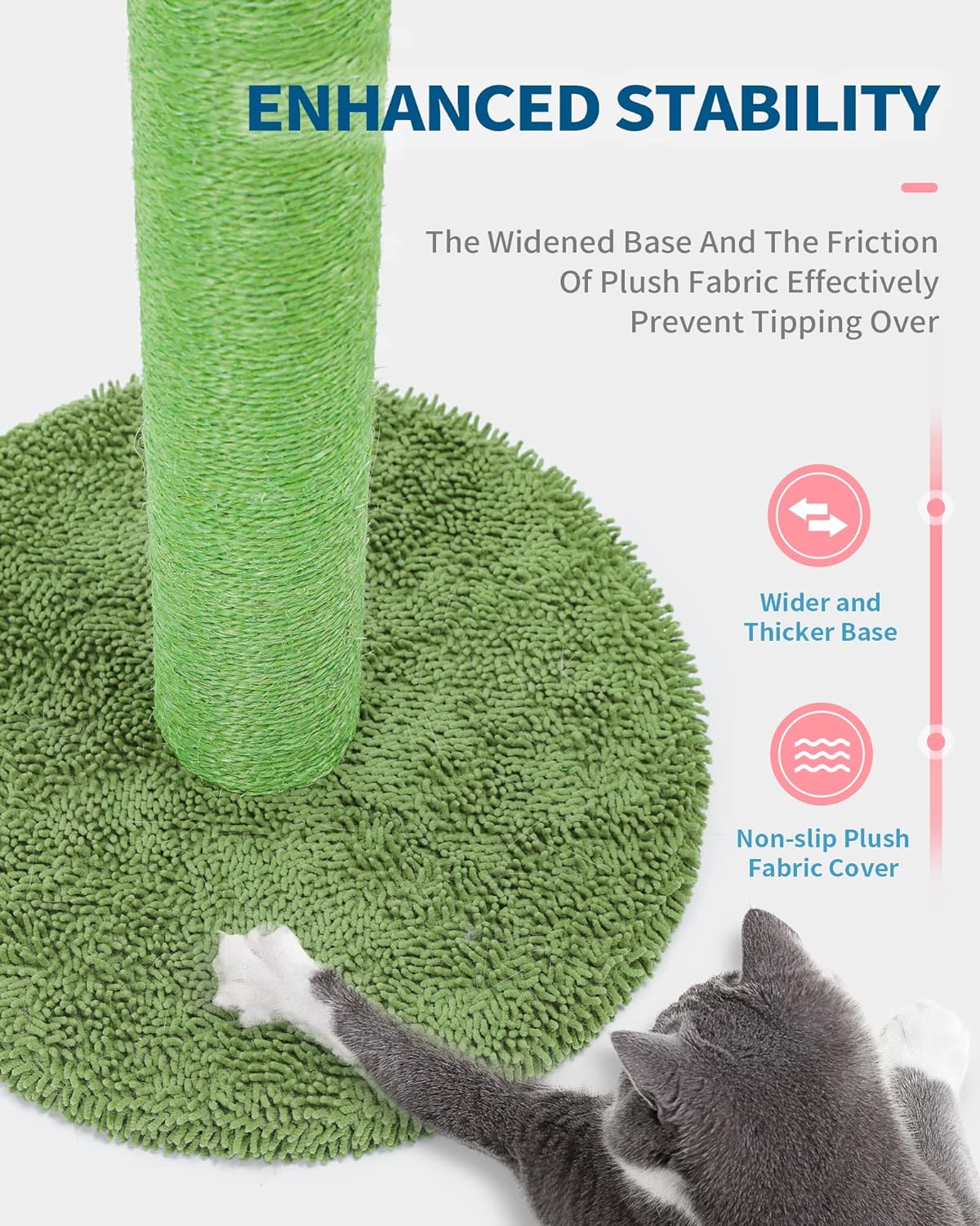 Made4Pets Cat Scratching Post, Cactus Cat Scratcher Kitten Scratch Post with Sisal Rope for Indoor Cats Claw Scratcher, Vertical Green Cat Tree with Dangling Ball for Kitties, Medium-25.6 inches